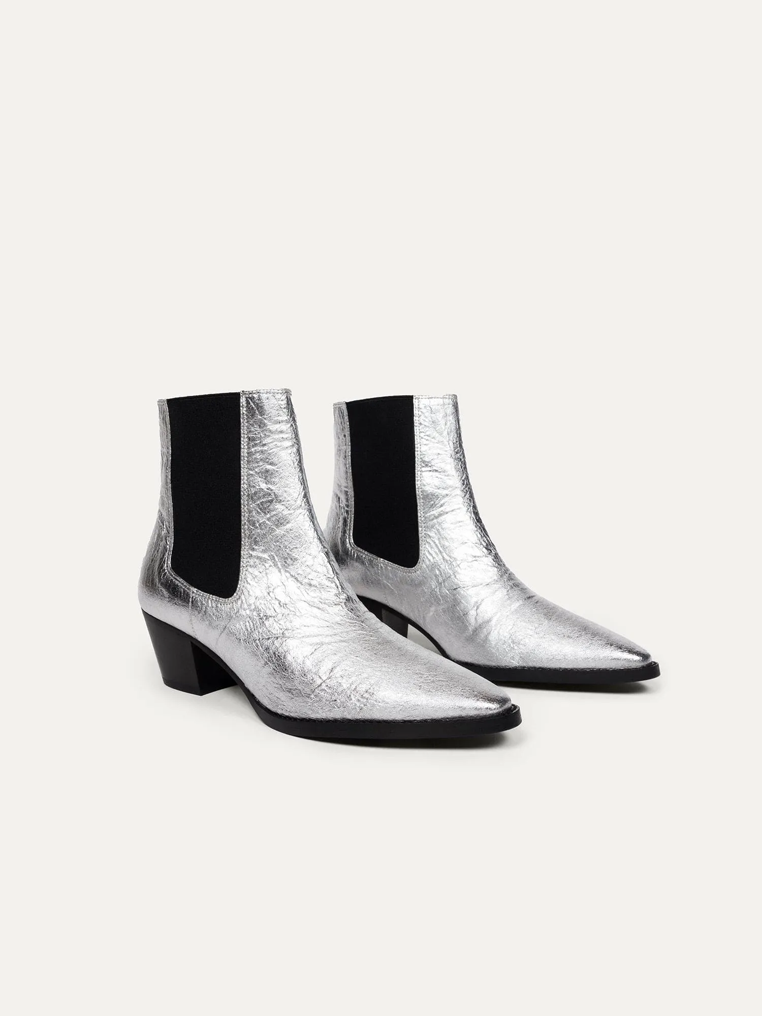 3pm Friday Rocks! Vegan Pi?atex Ankle Boots | Metallic Silver