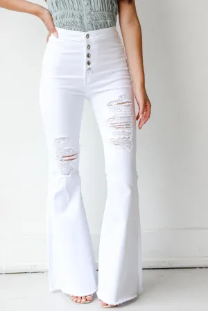 All That And More White Distressed Flare Jeans