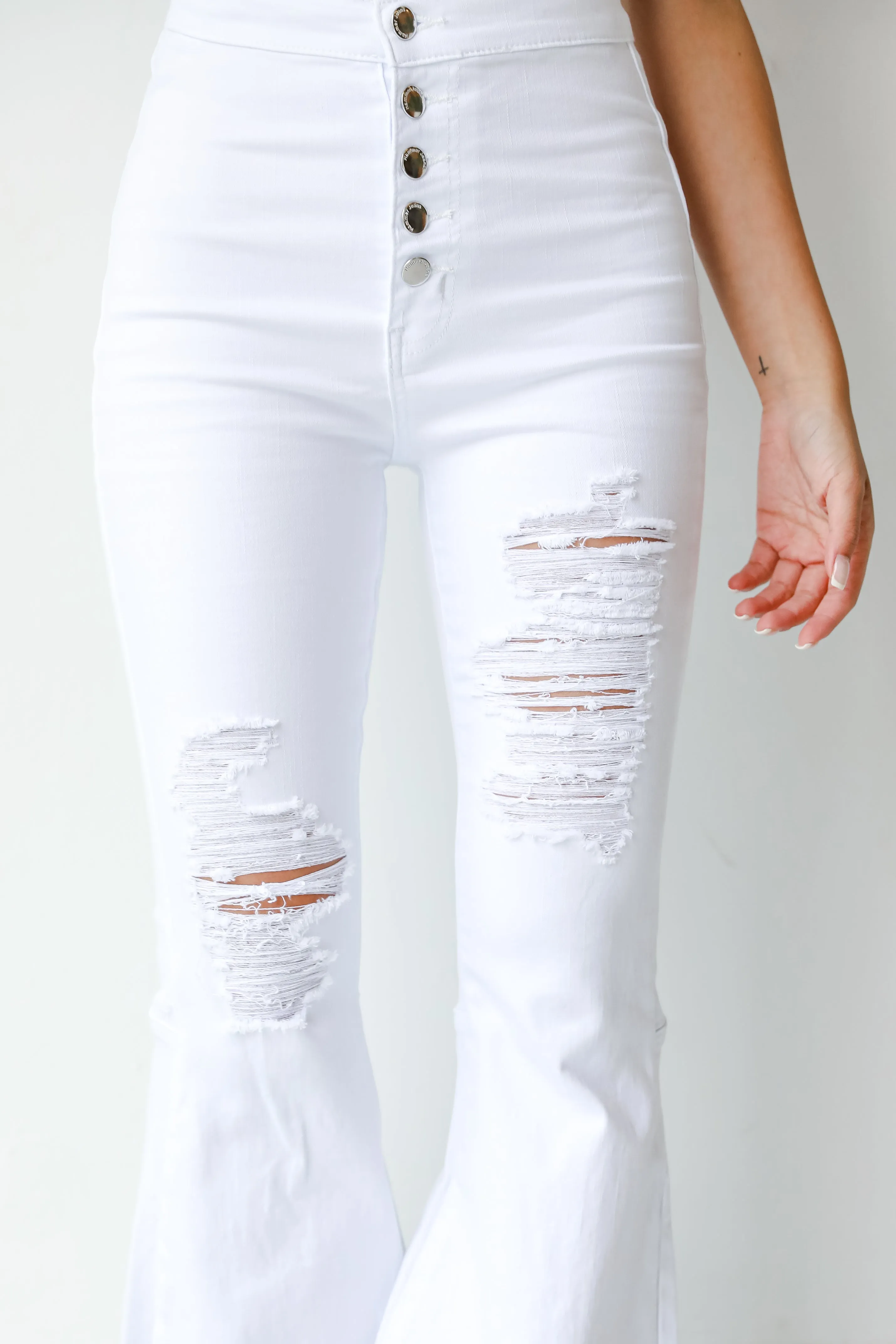 All That And More White Distressed Flare Jeans