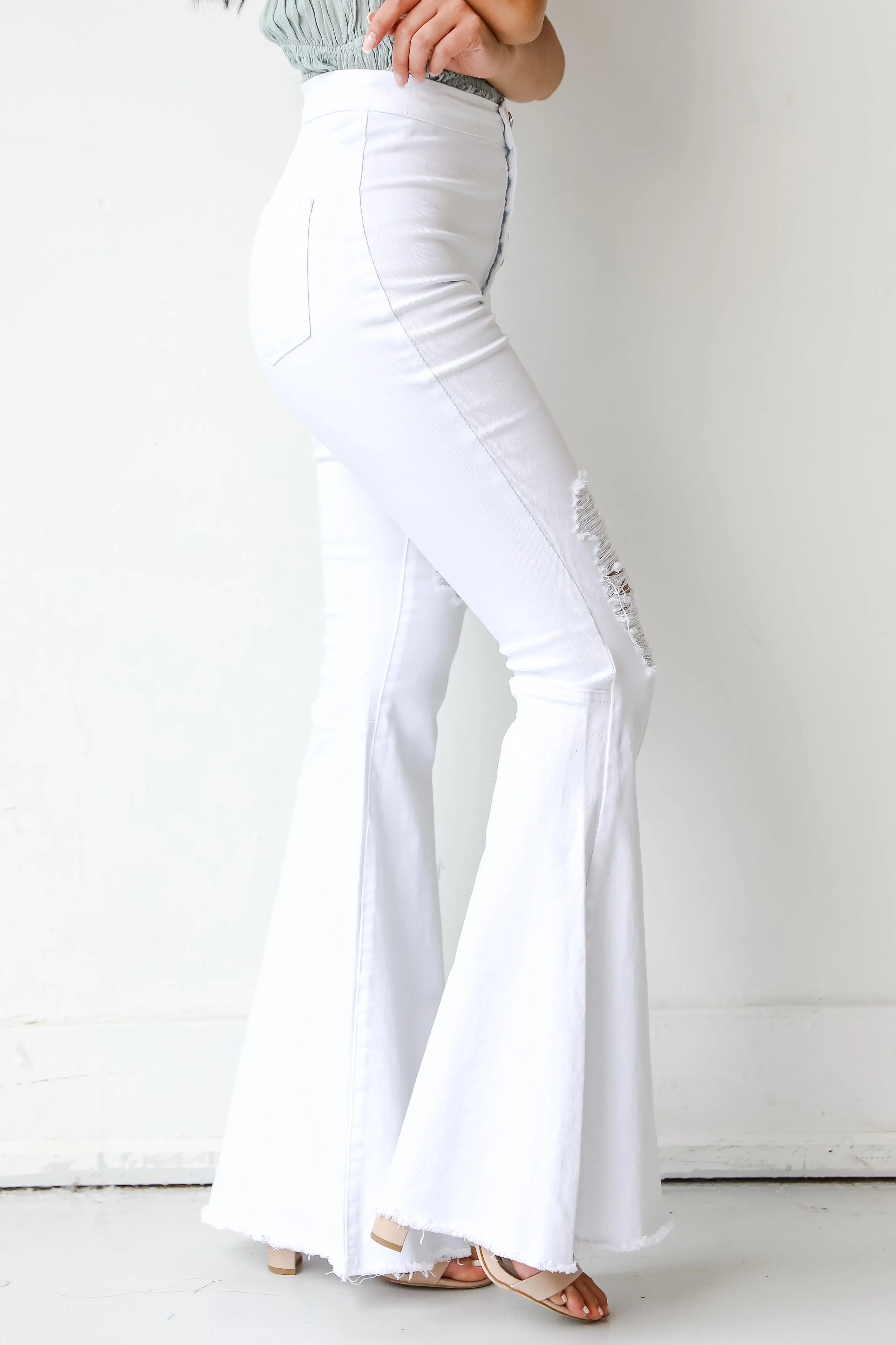 All That And More White Distressed Flare Jeans