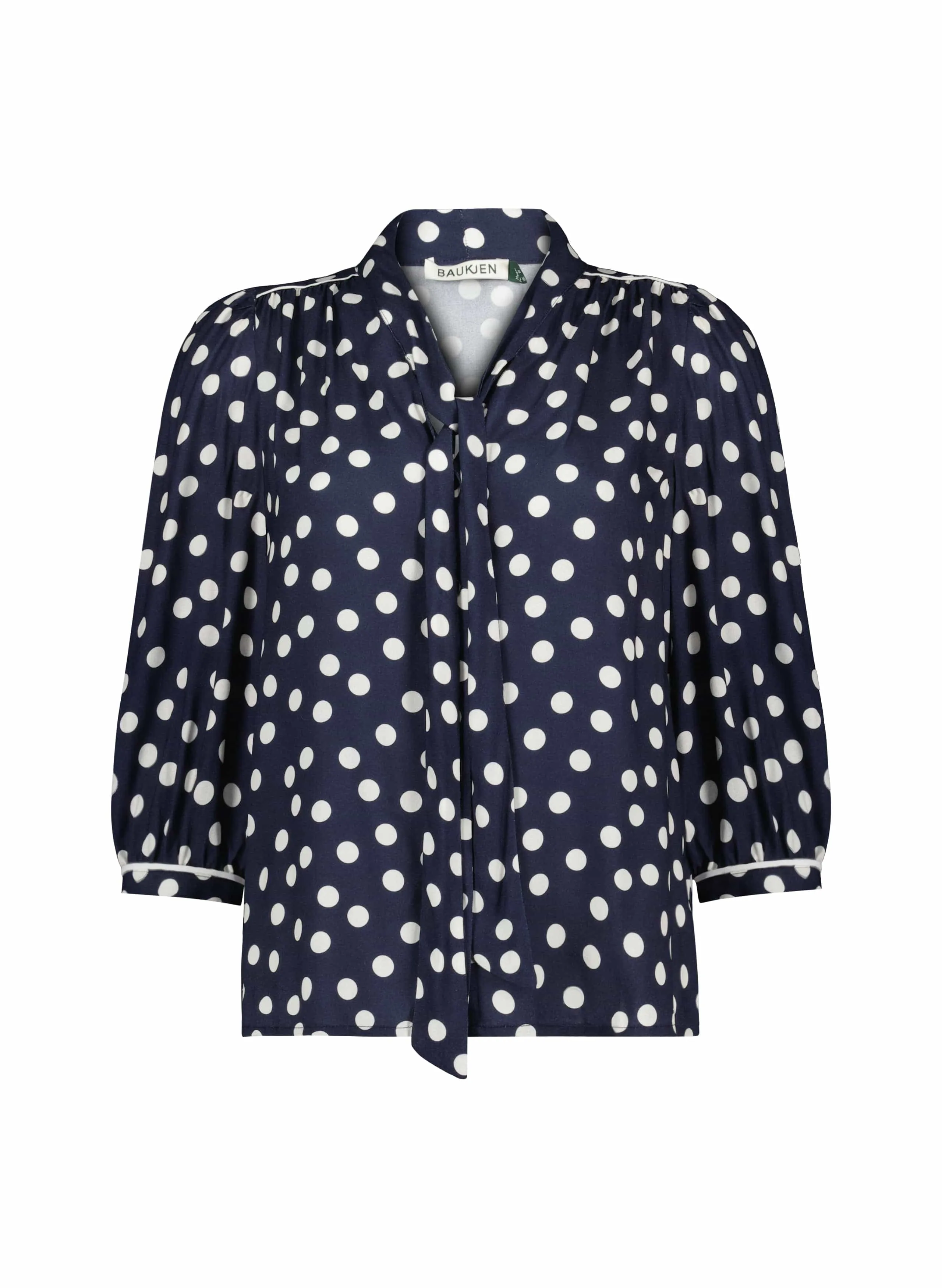 Amalie LENZING? ECOVERO? Printed?Tie Neck?Blouse | Navy Mini Polka