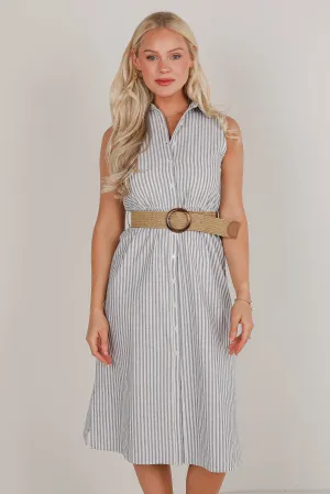 As It Is Blue Striped Midi Dress
