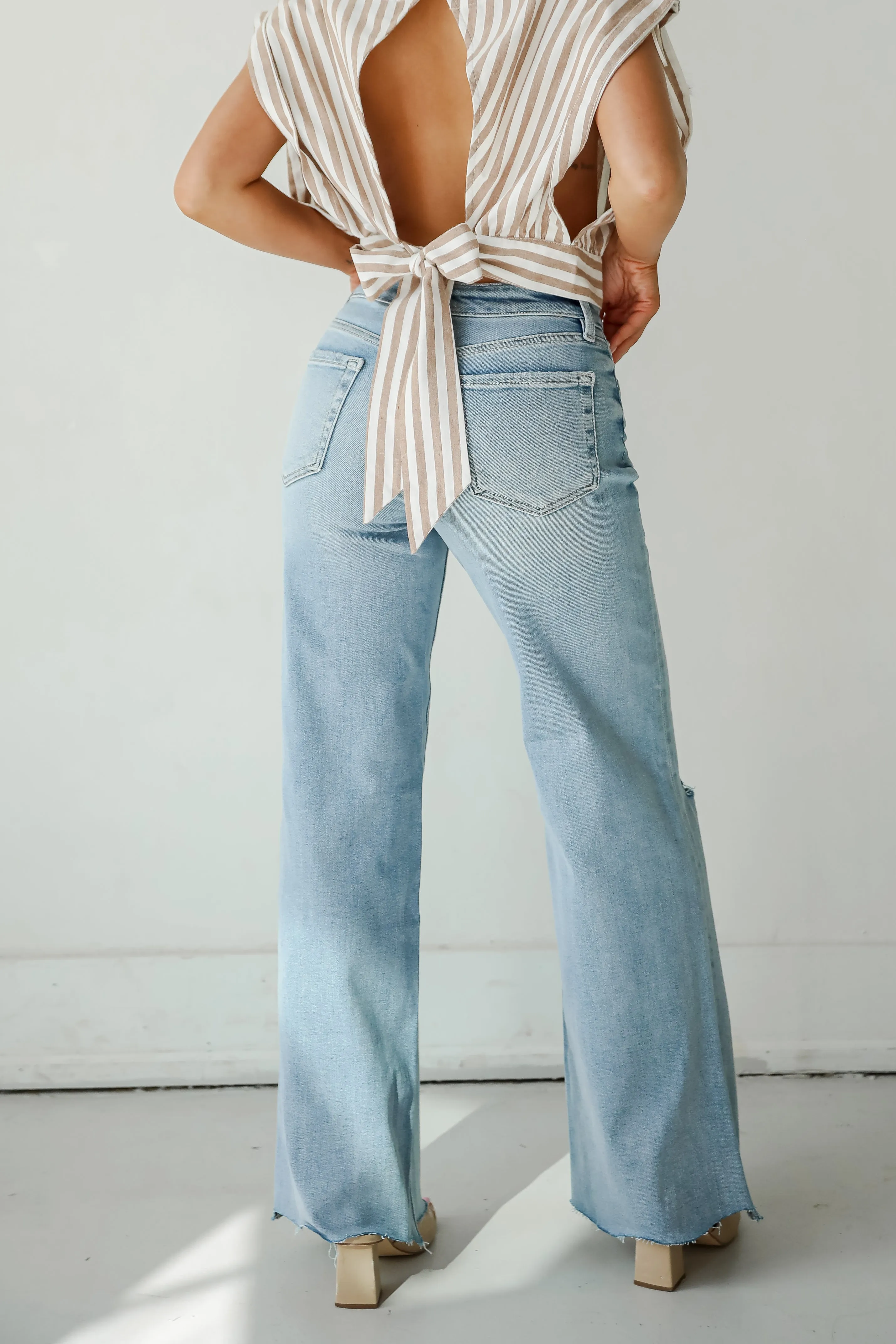 Bailey Light Wash High-Rise Distressed Wide Leg Jeans