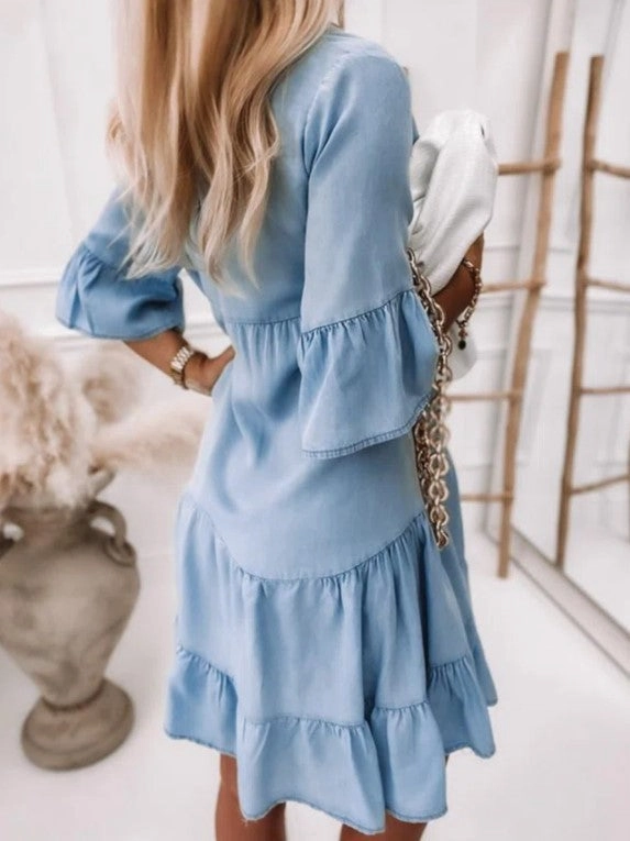 Button Down Short Sleeve Casual Mini Dress