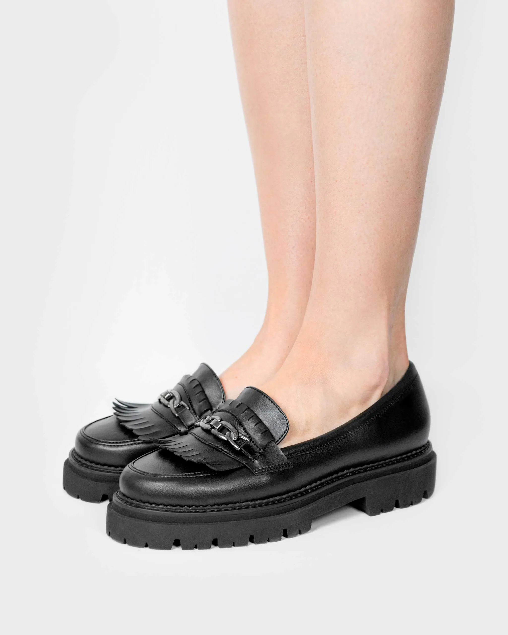 Chunky Women's Grape Leather Vegan Loafers | Black