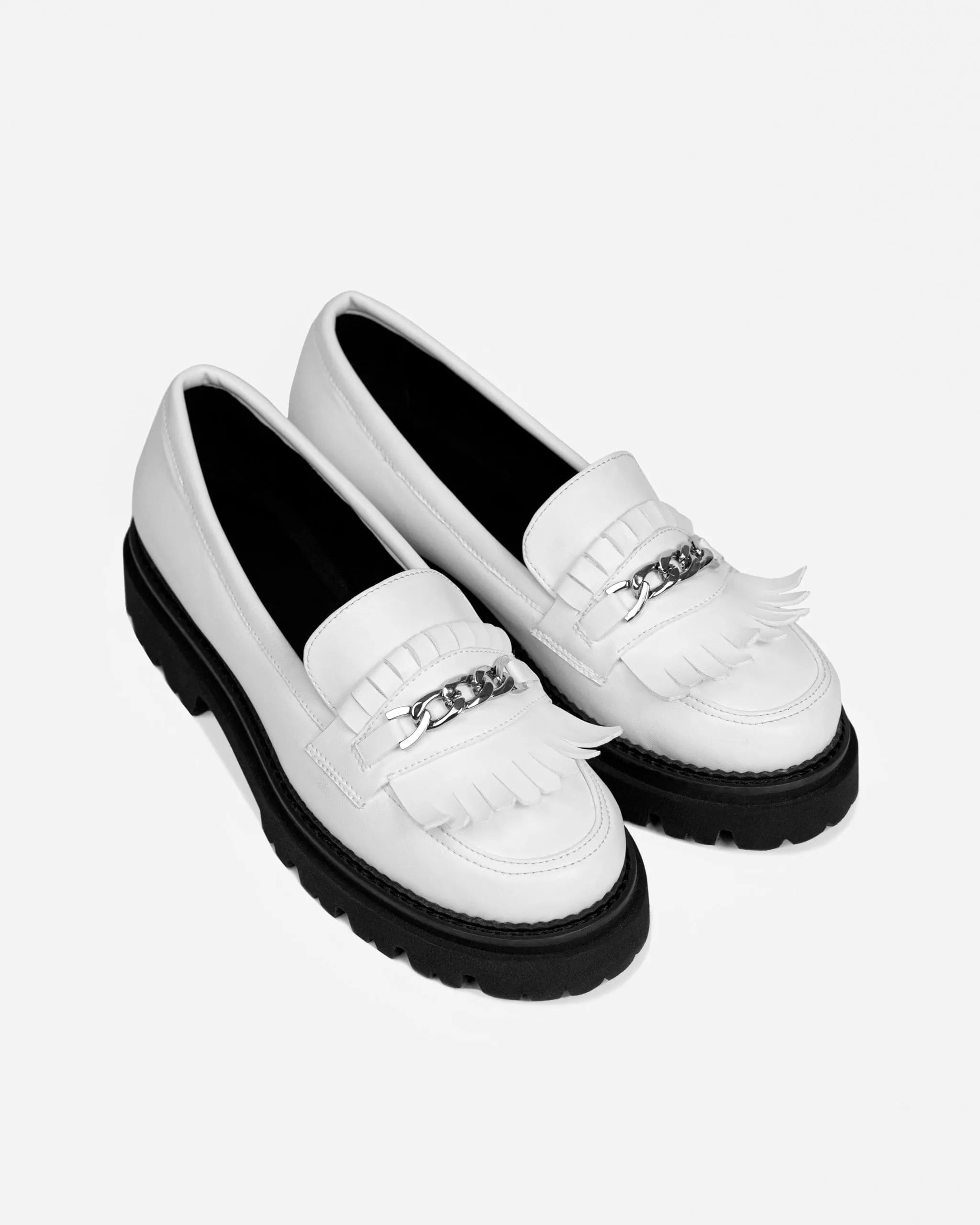 Chunky Women's Grape Leather Vegan Loafers | White