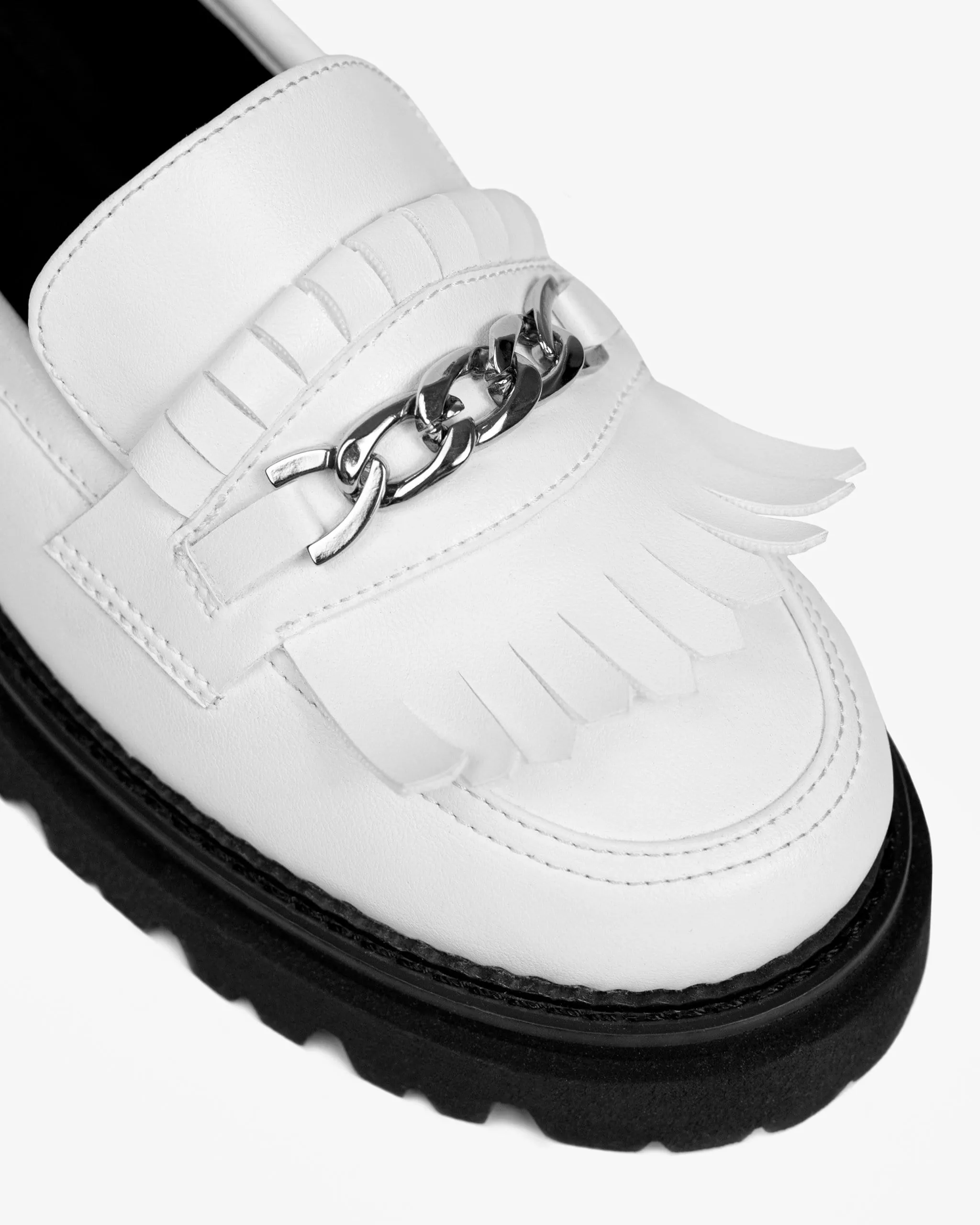 Chunky Women's Grape Leather Vegan Loafers | White