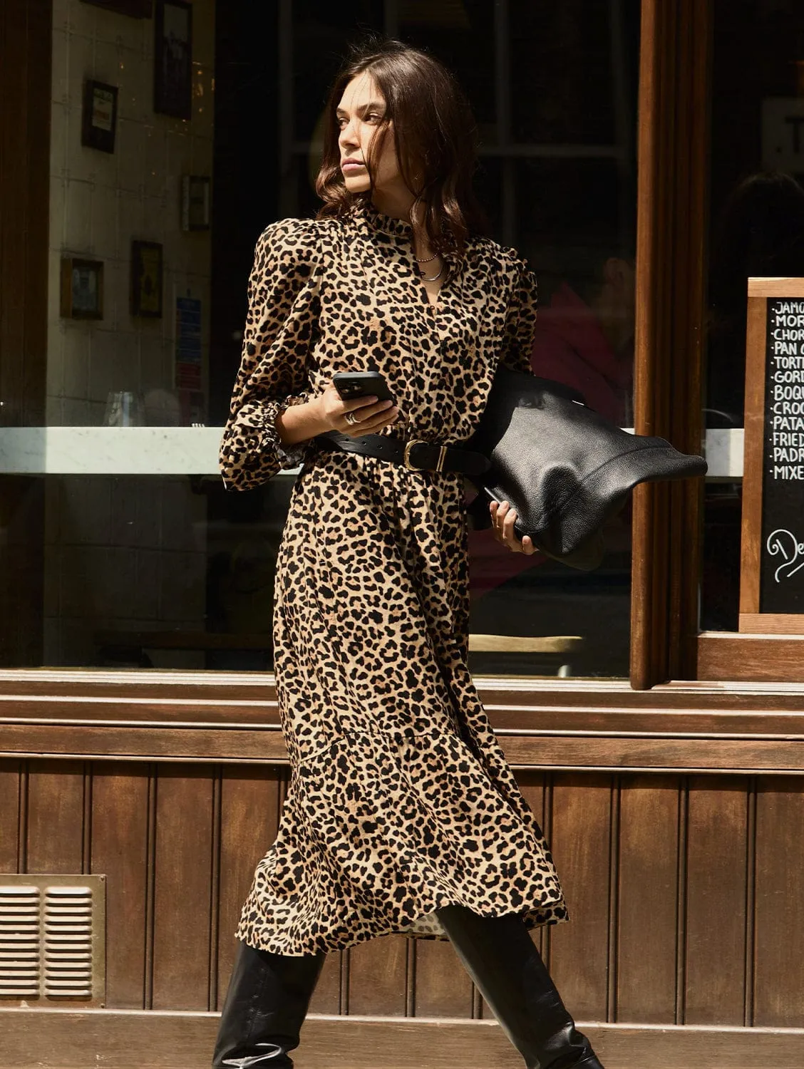 Daryn Printed?Midi Dress | Cognac Leopard