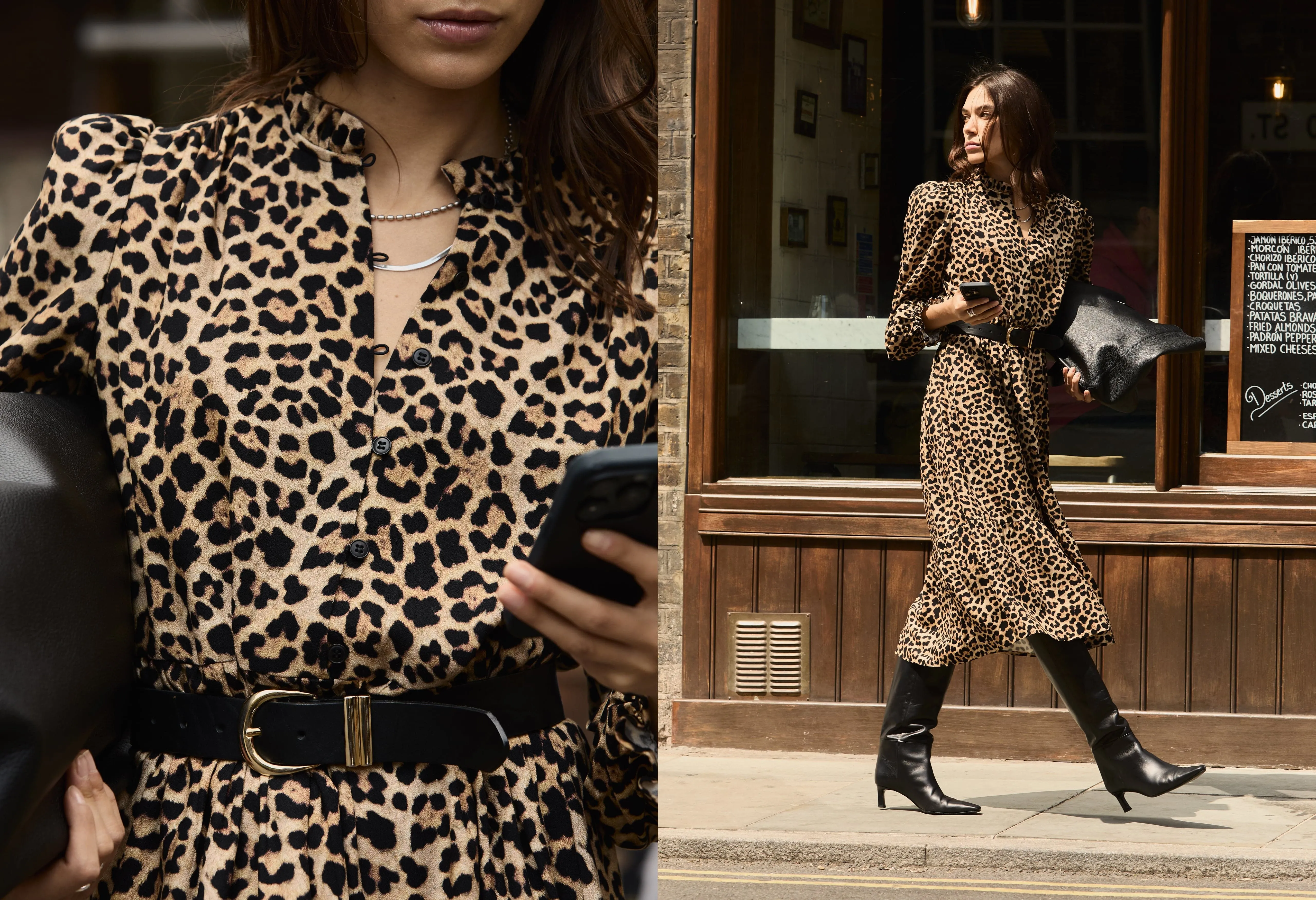 Daryn Printed?Midi Dress | Cognac Leopard