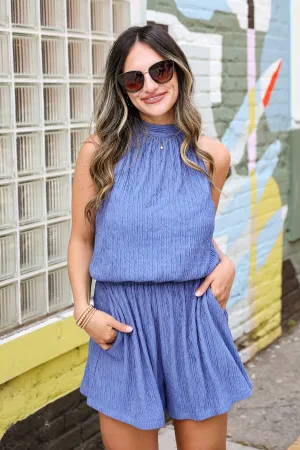 Daydreamer Dark Blue Textured Romper