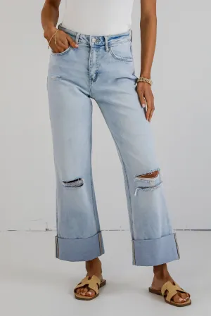 Demi Light Wash Super High-Rise Cuffed Baggy Wide Leg Jeans
