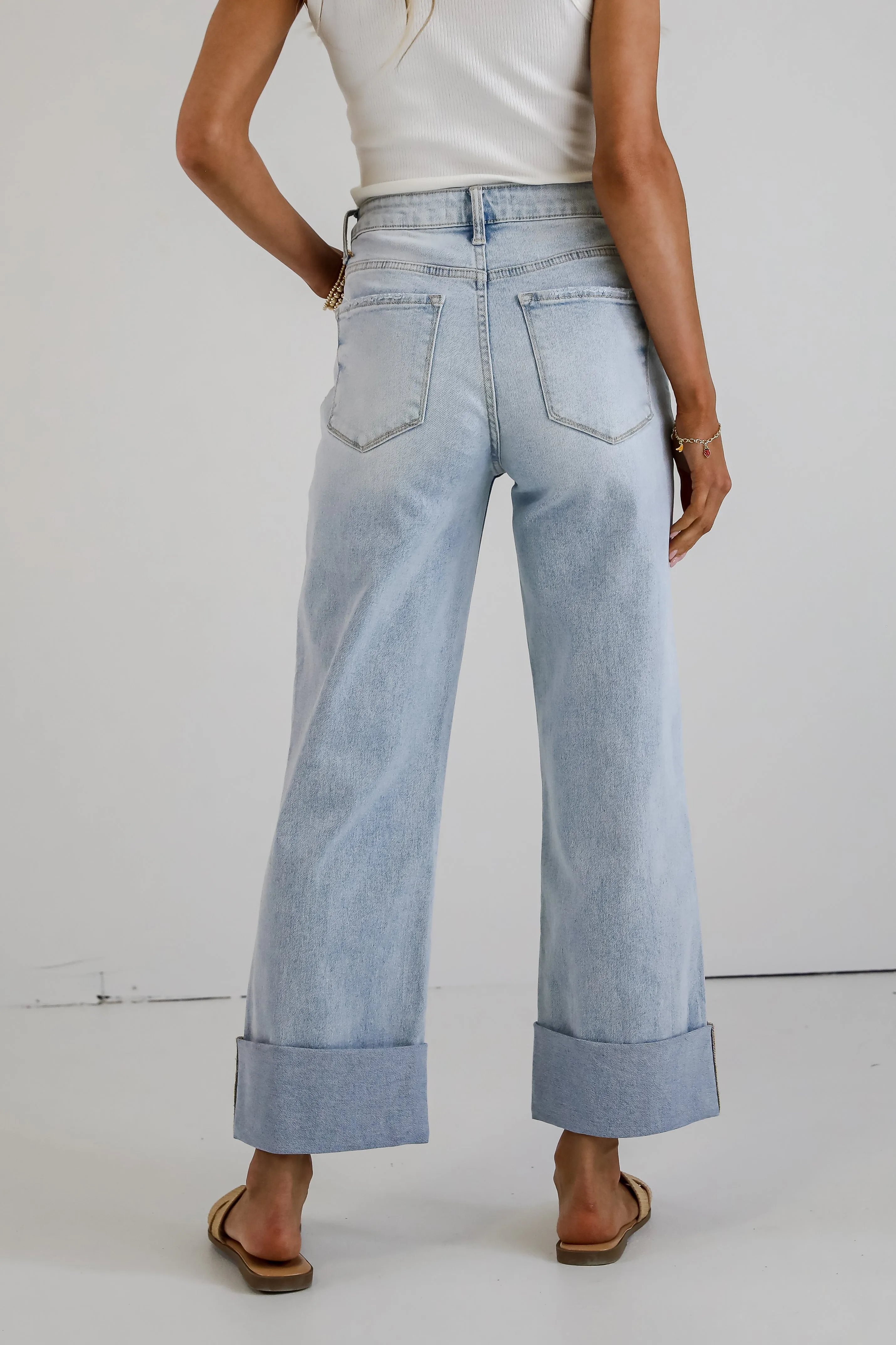 Demi Light Wash Super High-Rise Cuffed Baggy Wide Leg Jeans