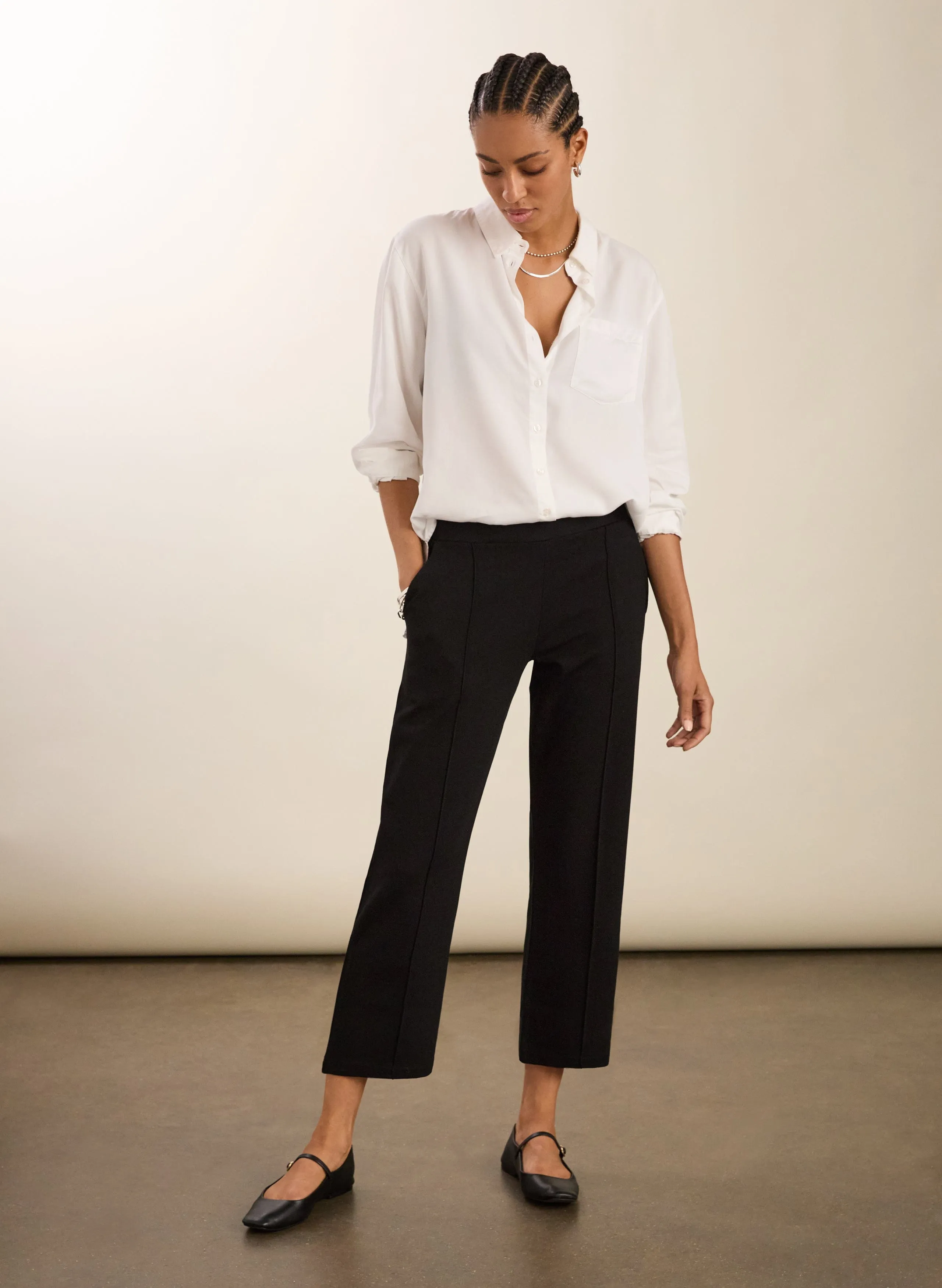 Ebru LENZING? ECOVERO? Ponte Straight Leg Crop Trousers | Caviar Black