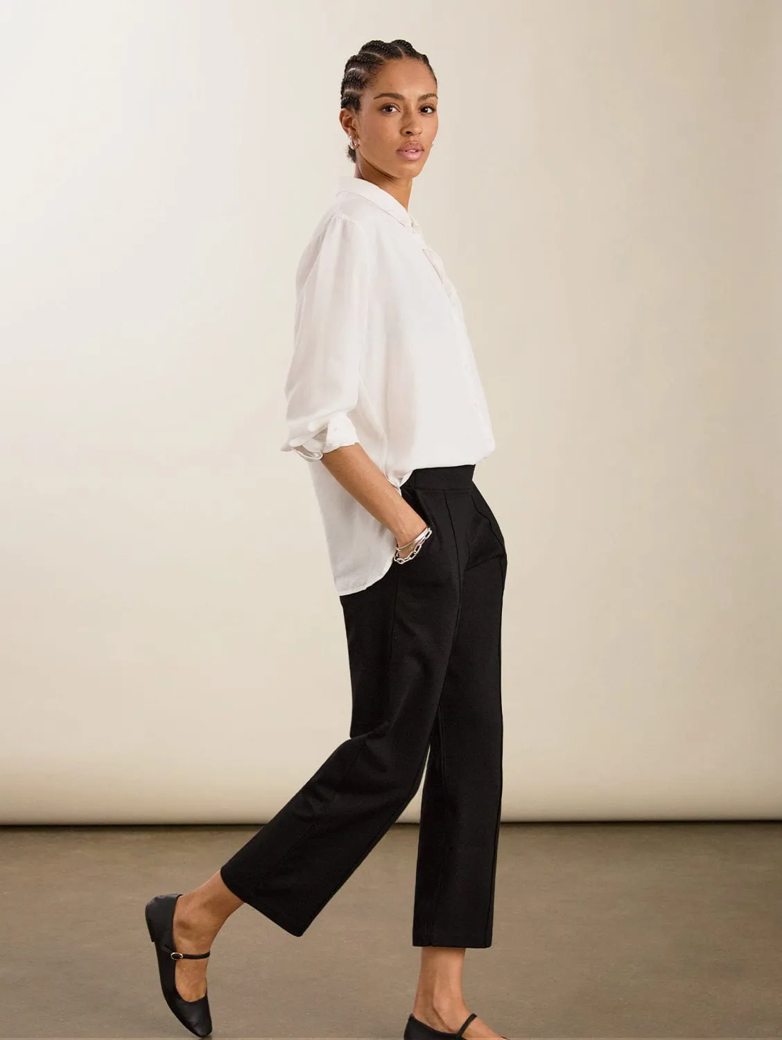 Ebru LENZING? ECOVERO? Ponte Straight Leg Crop Trousers | Caviar Black