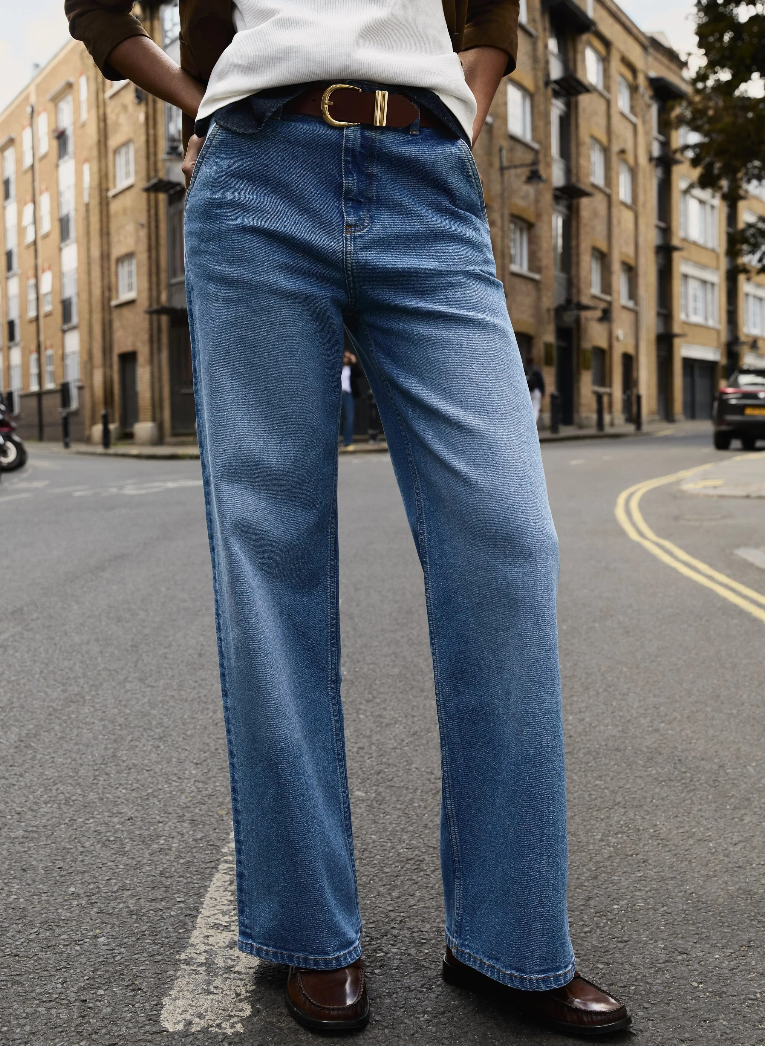 Emery Organic Cotton Stretch Wide Leg Jeans | Mid Wash Indigo