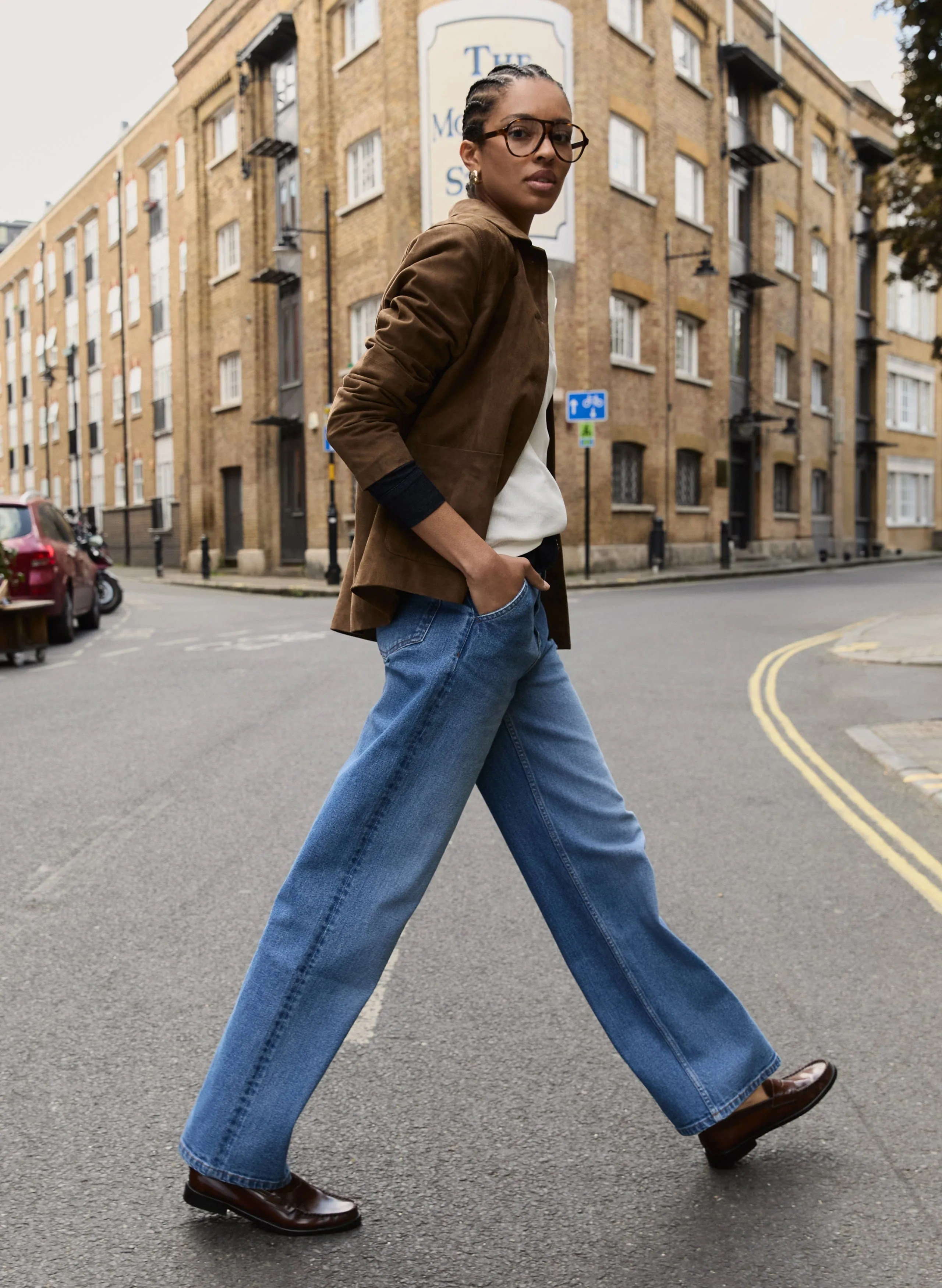Emery Organic Cotton Stretch Wide Leg Jeans | Mid Wash Indigo