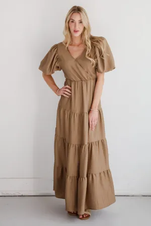 FINAL SALE - Aesthetic Ease Taupe Tiered Maxi Dress