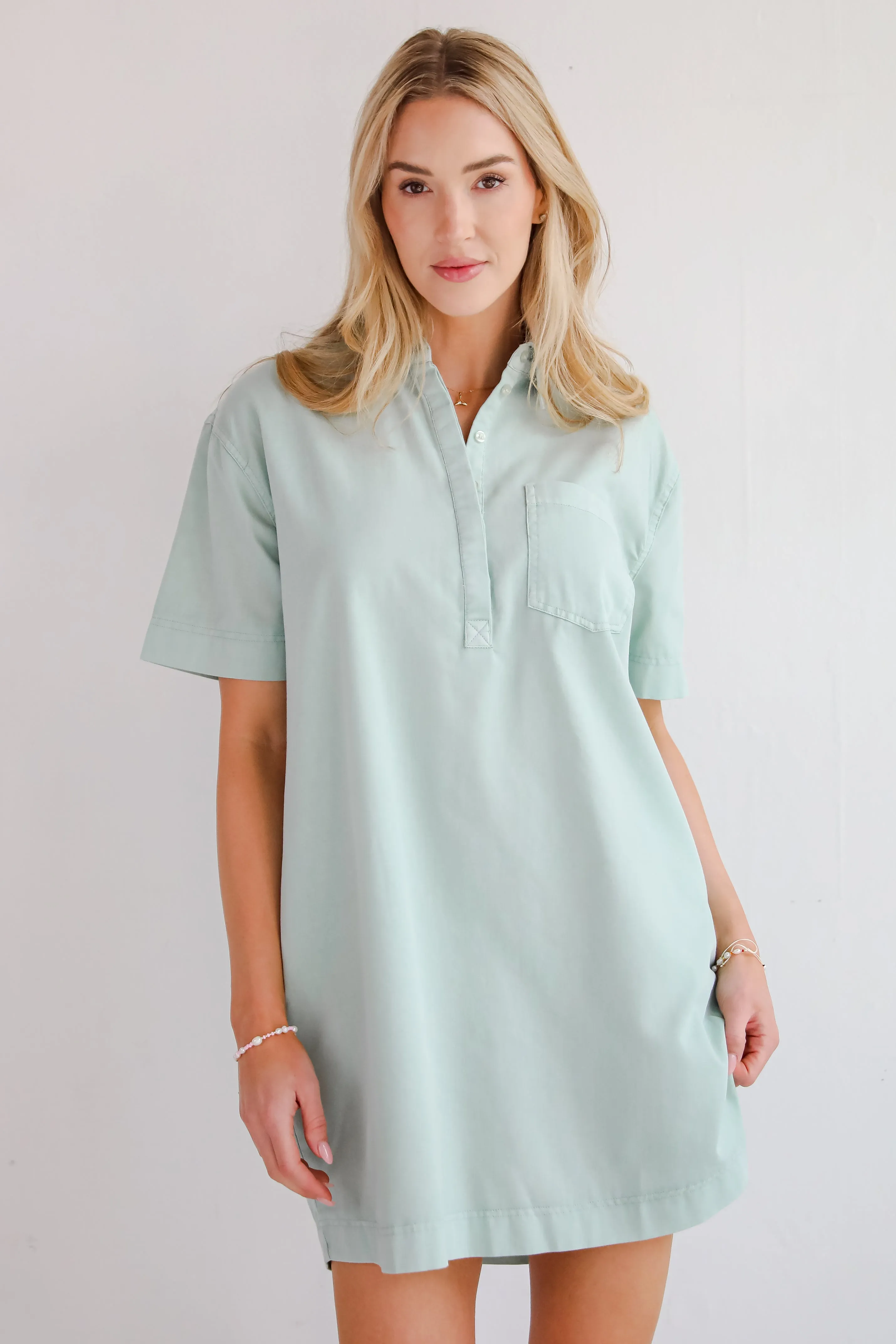 FINAL SALE - All The Time Mint Shirt Dress