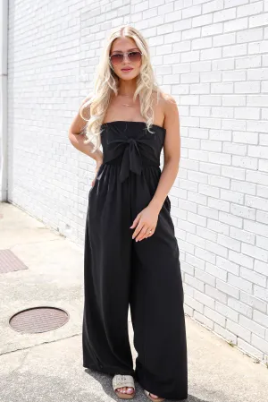 FINAL SALE - Back In Love Black Strapless Smocked Jumpsuit