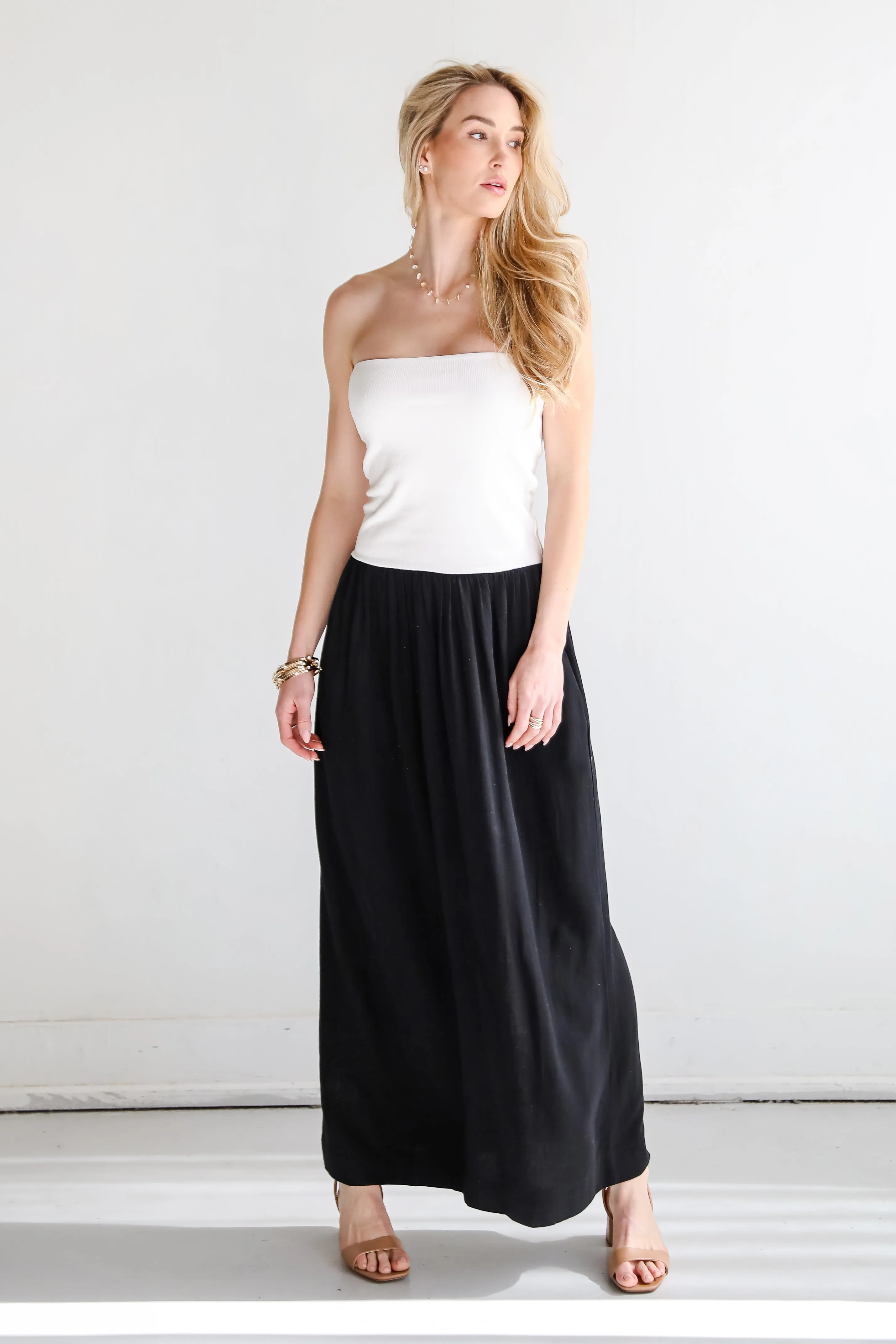 FINAL SALE - Beautifully Chic Black Contrast Strapless Maxi Dress
