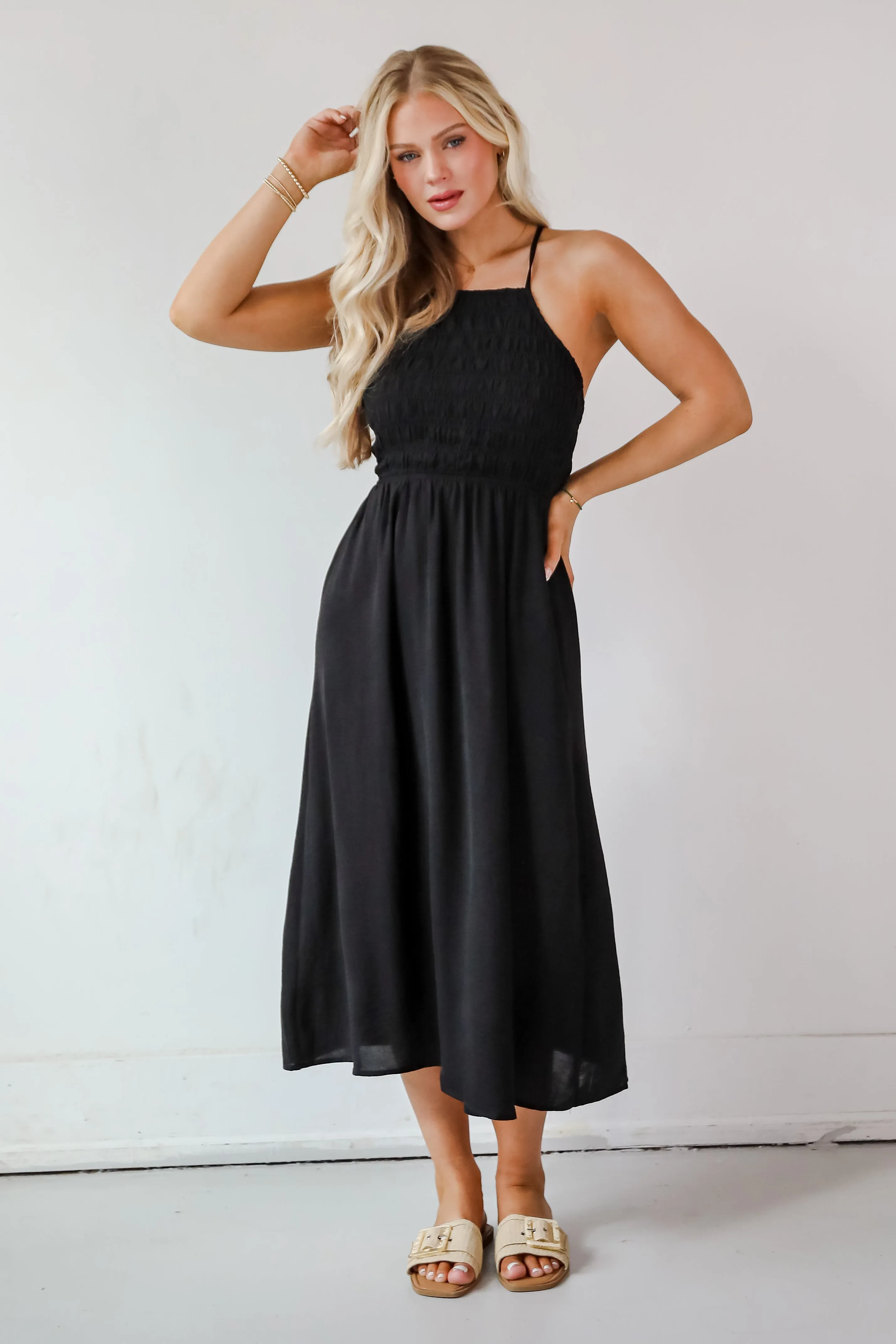 FINAL SALE - Before You Know It Smocked Midi Dress - DU DEAL