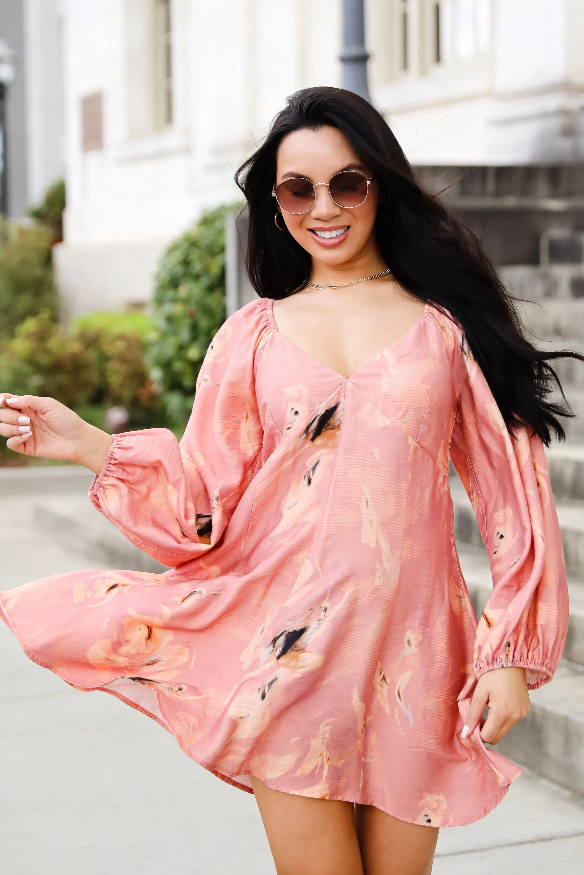 FINAL SALE - Bloom With A View Mauve Floral Mini Dress