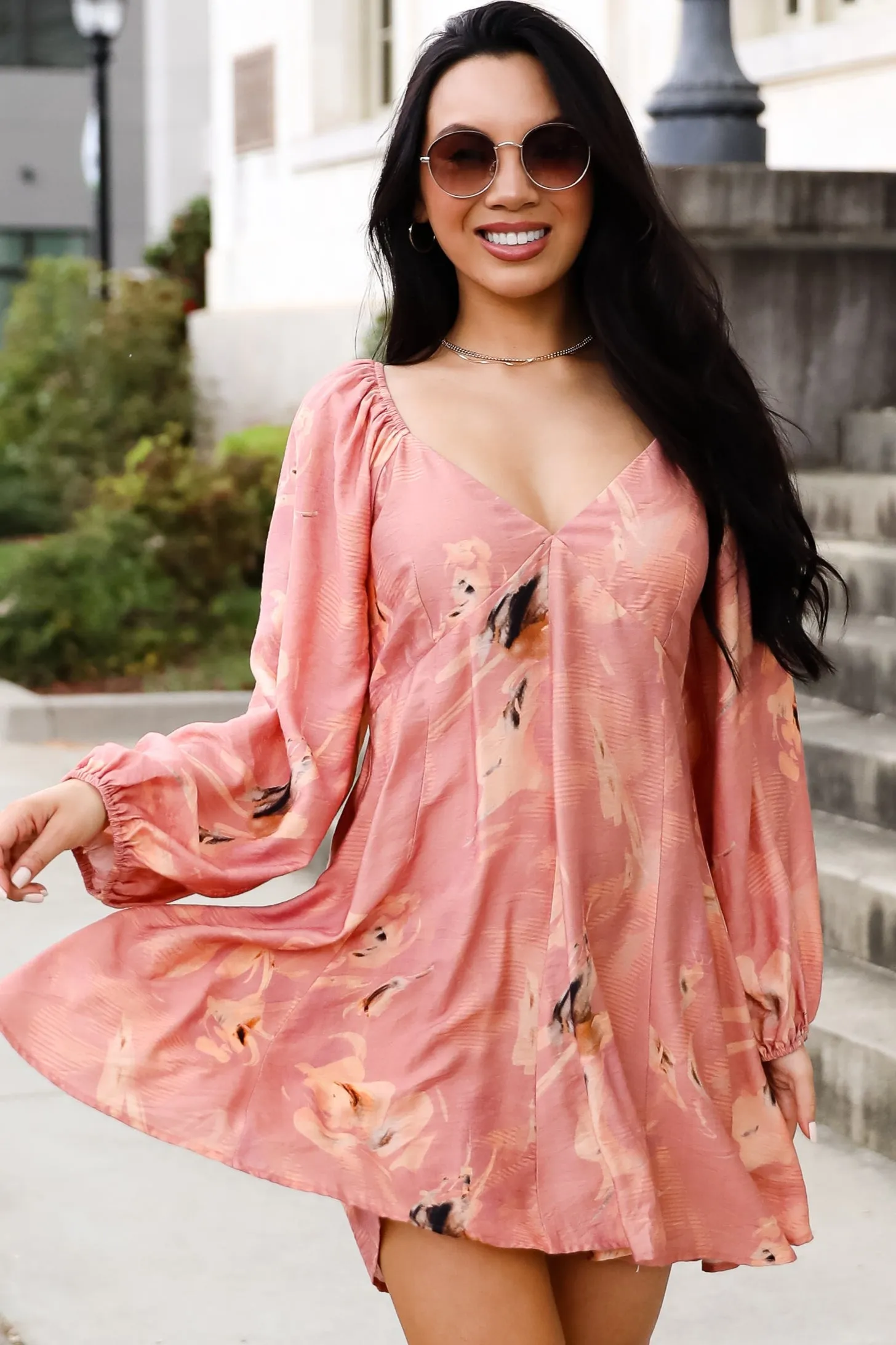 FINAL SALE - Bloom With A View Mauve Floral Mini Dress