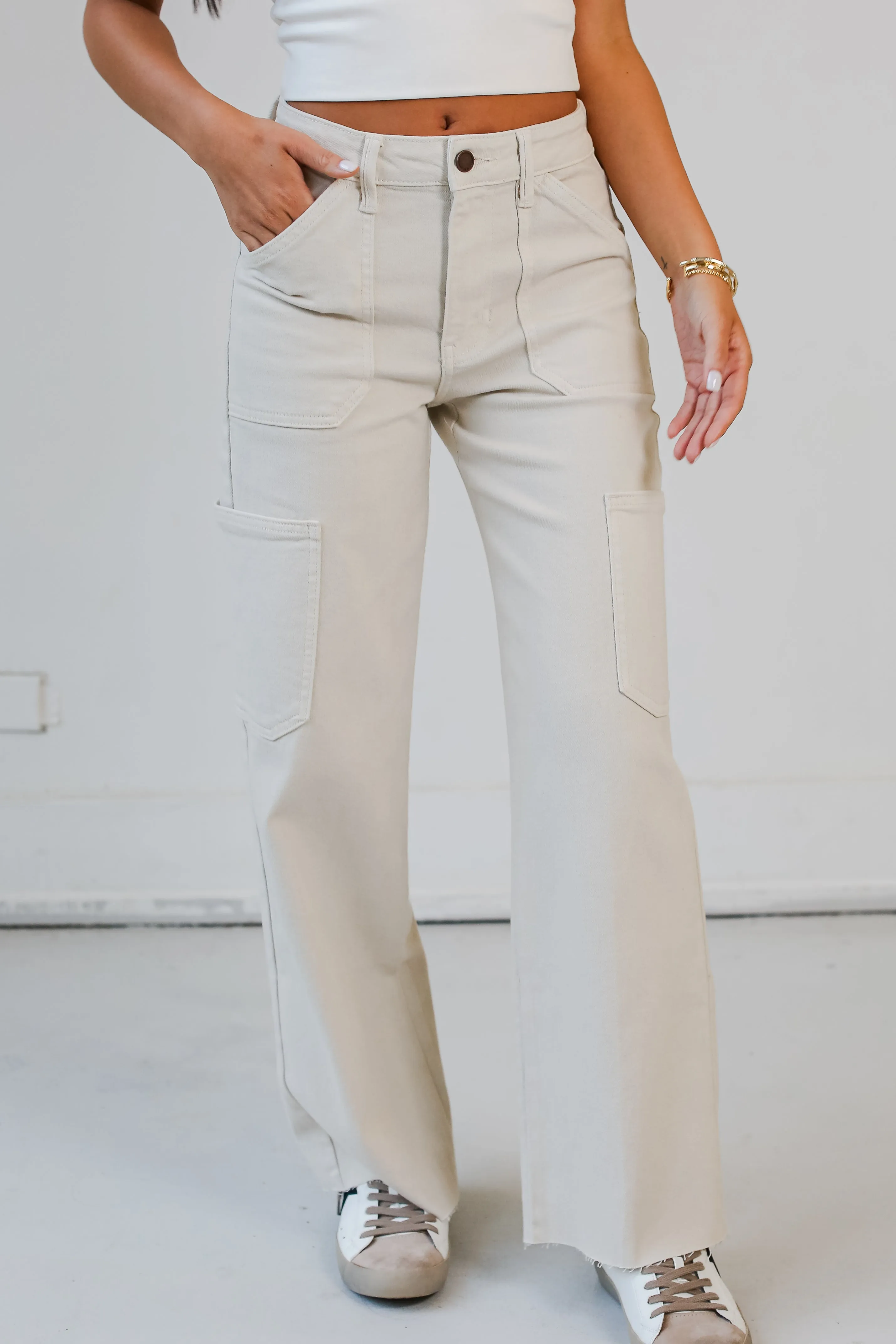 FINAL SALE - Casual Affection Cream Cargo Jeans