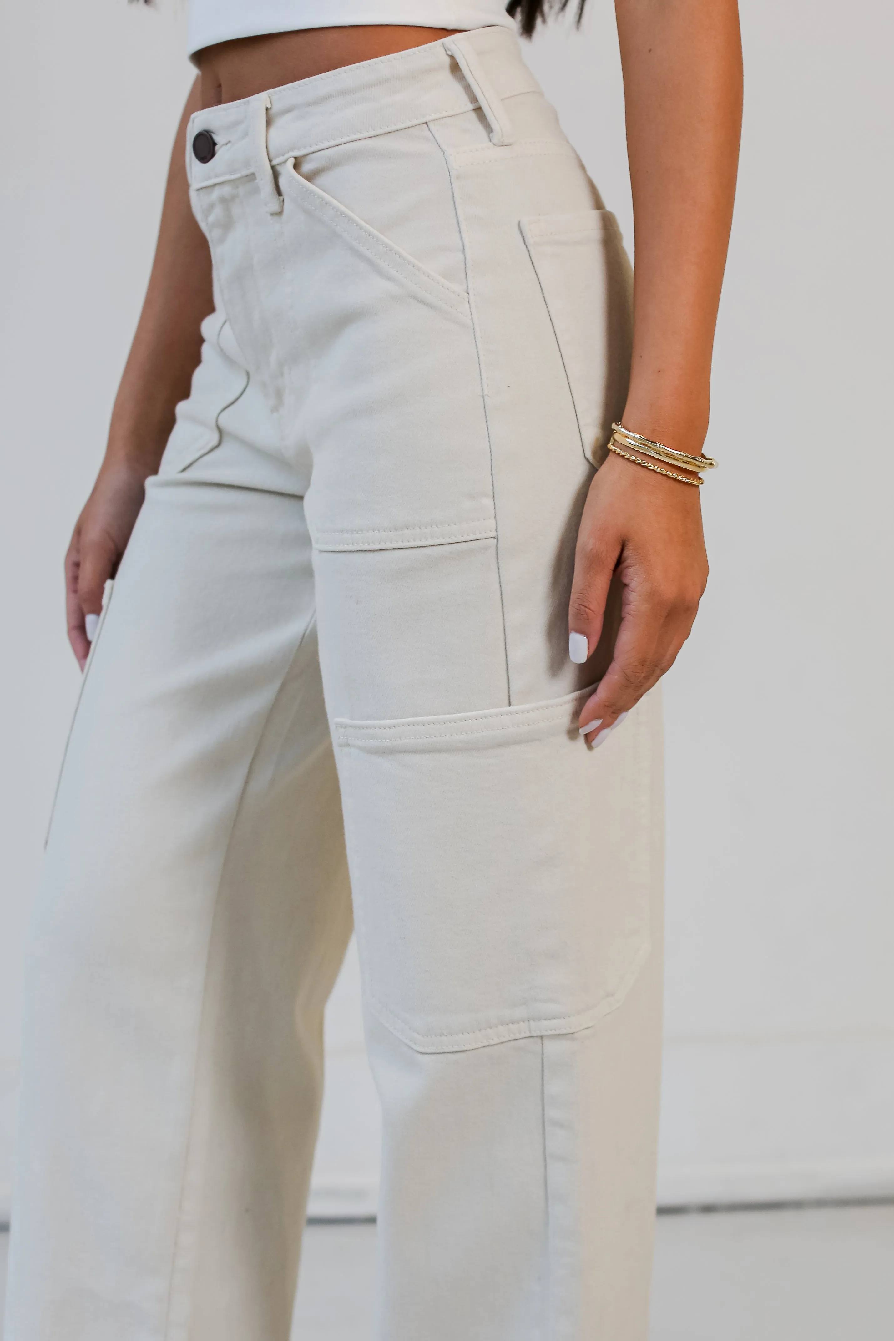 FINAL SALE - Casual Affection Cream Cargo Jeans