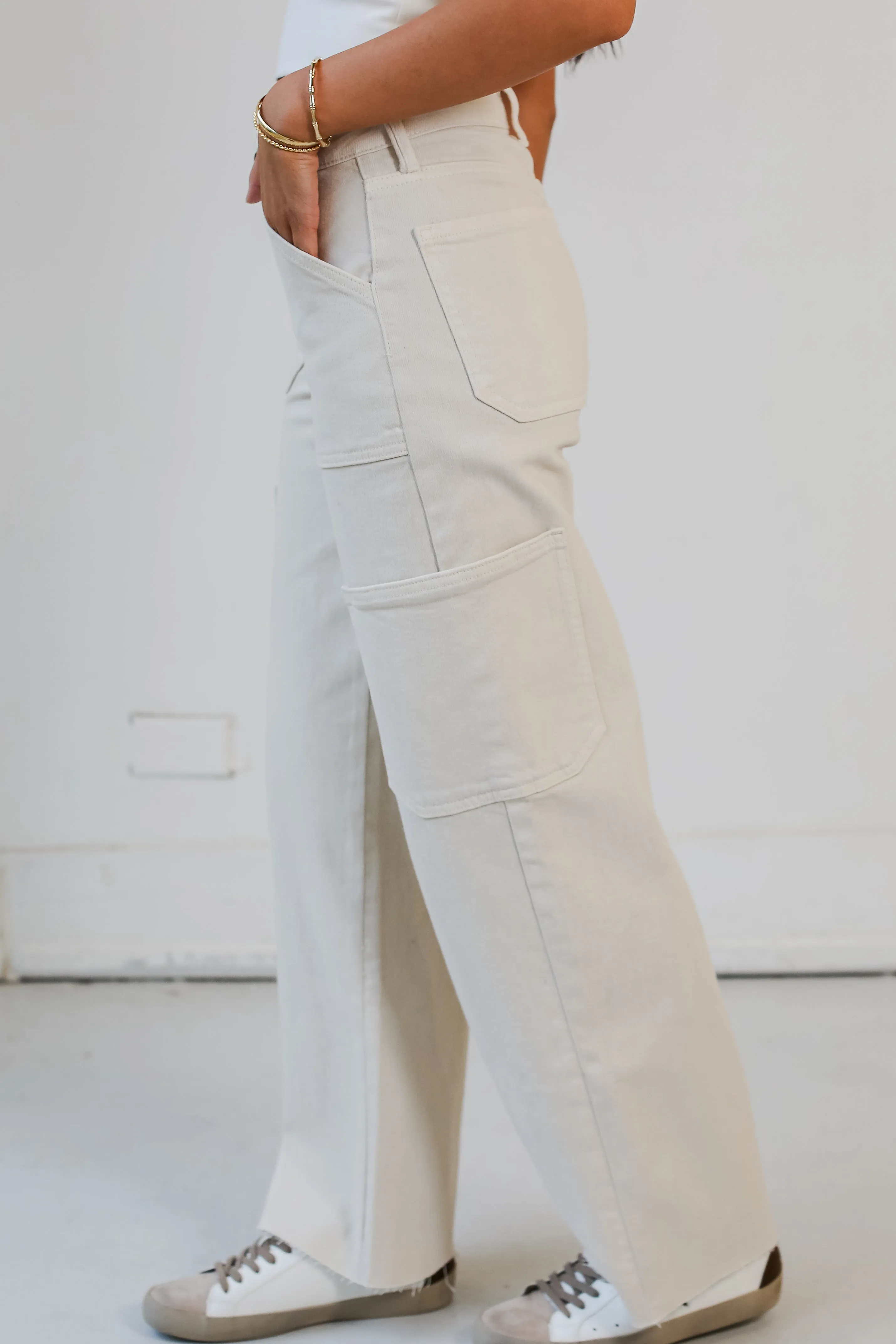 FINAL SALE - Casual Affection Cream Cargo Jeans