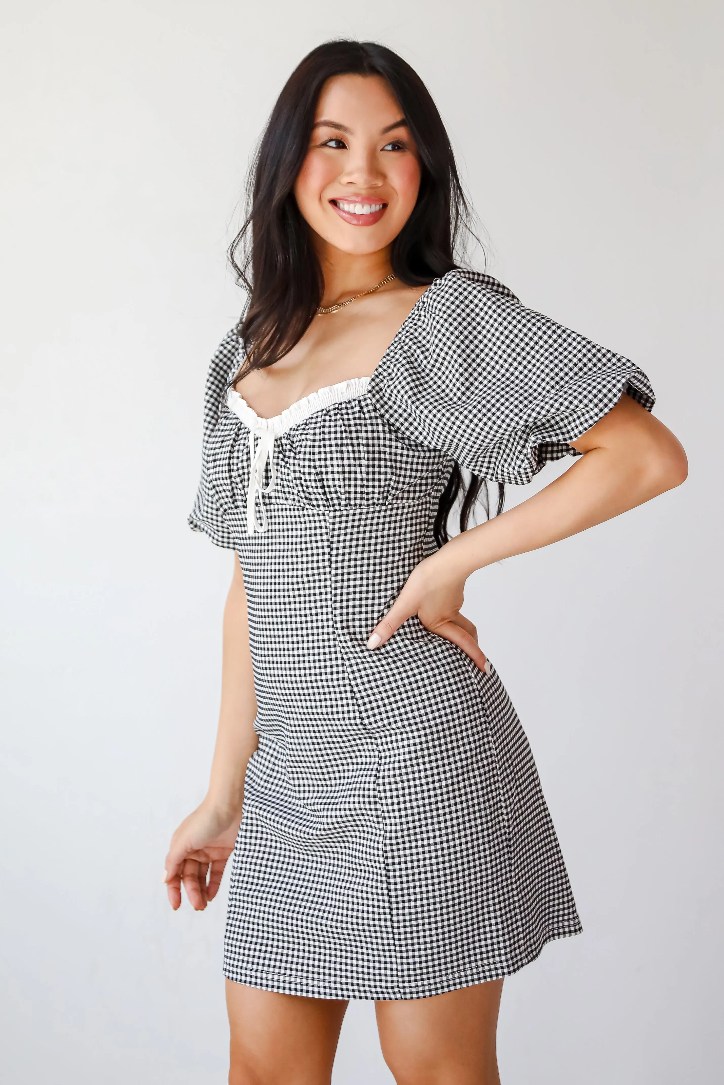 FINAL SALE - Charming Inspiration Black Gingham Mini Dress