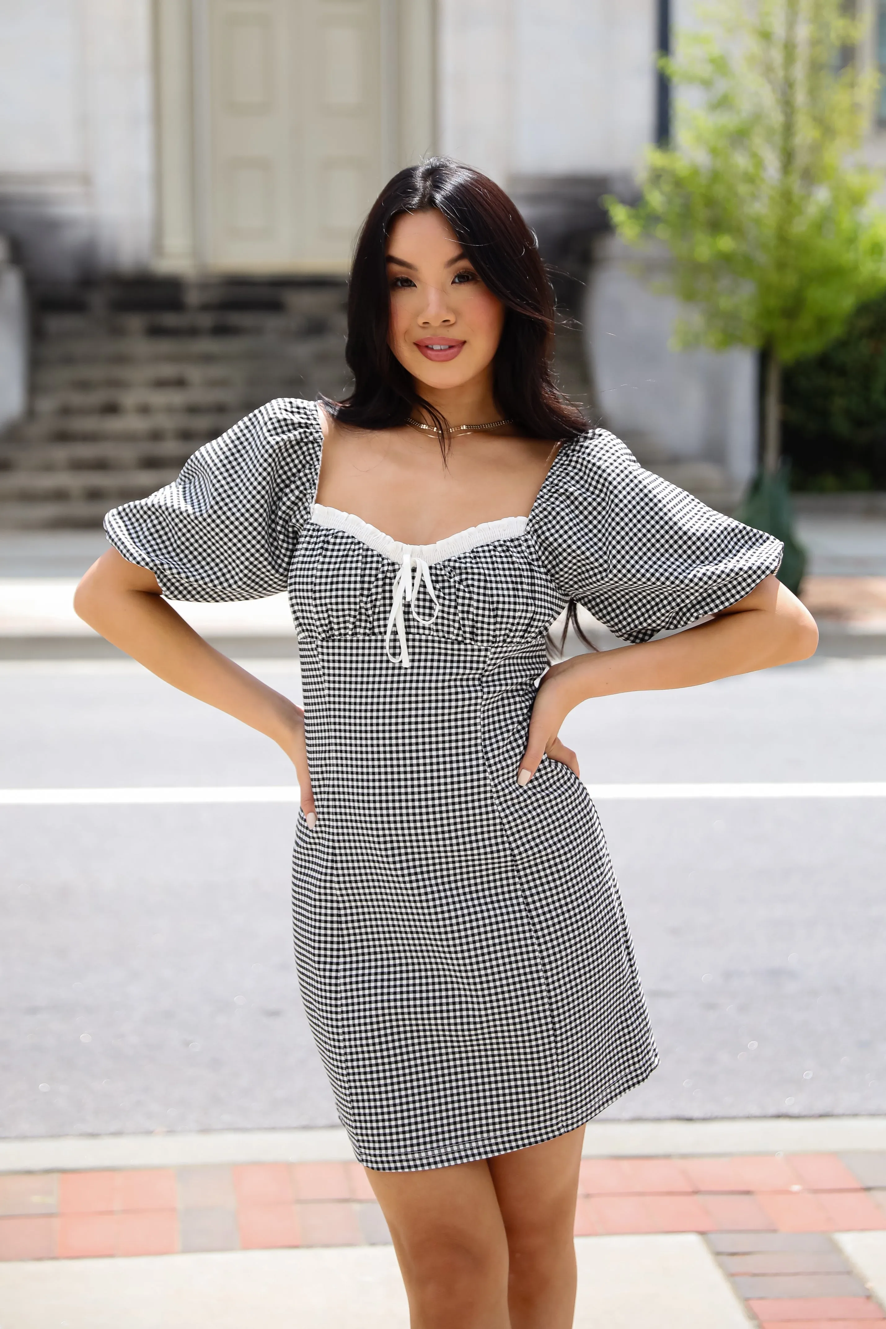 FINAL SALE - Charming Inspiration Black Gingham Mini Dress