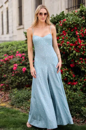 FINAL SALE - Cheerful Season Denim Floral Wide Leg Jumpsuit