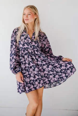 FINAL SALE - Chic Sense Navy Floral Babydoll Mini Dress