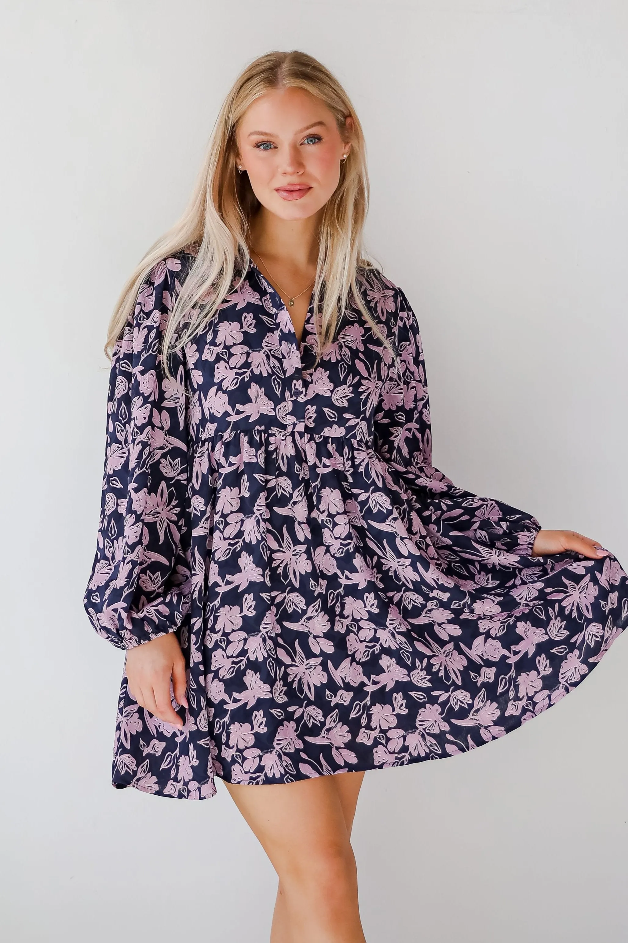 FINAL SALE - Chic Sense Navy Floral Babydoll Mini Dress