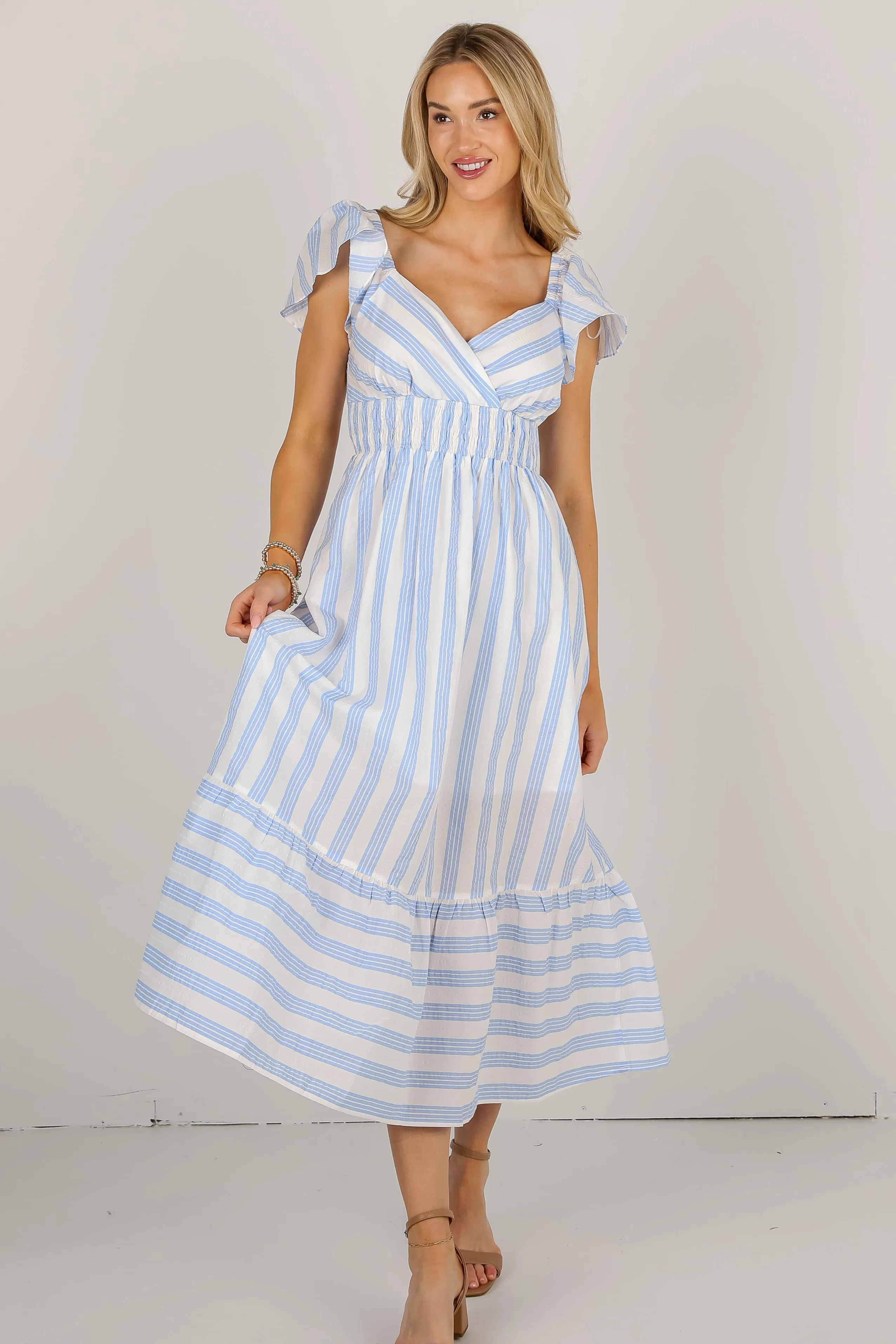 FINAL SALE - Close To Your Heart Blue Striped Maxi Dress