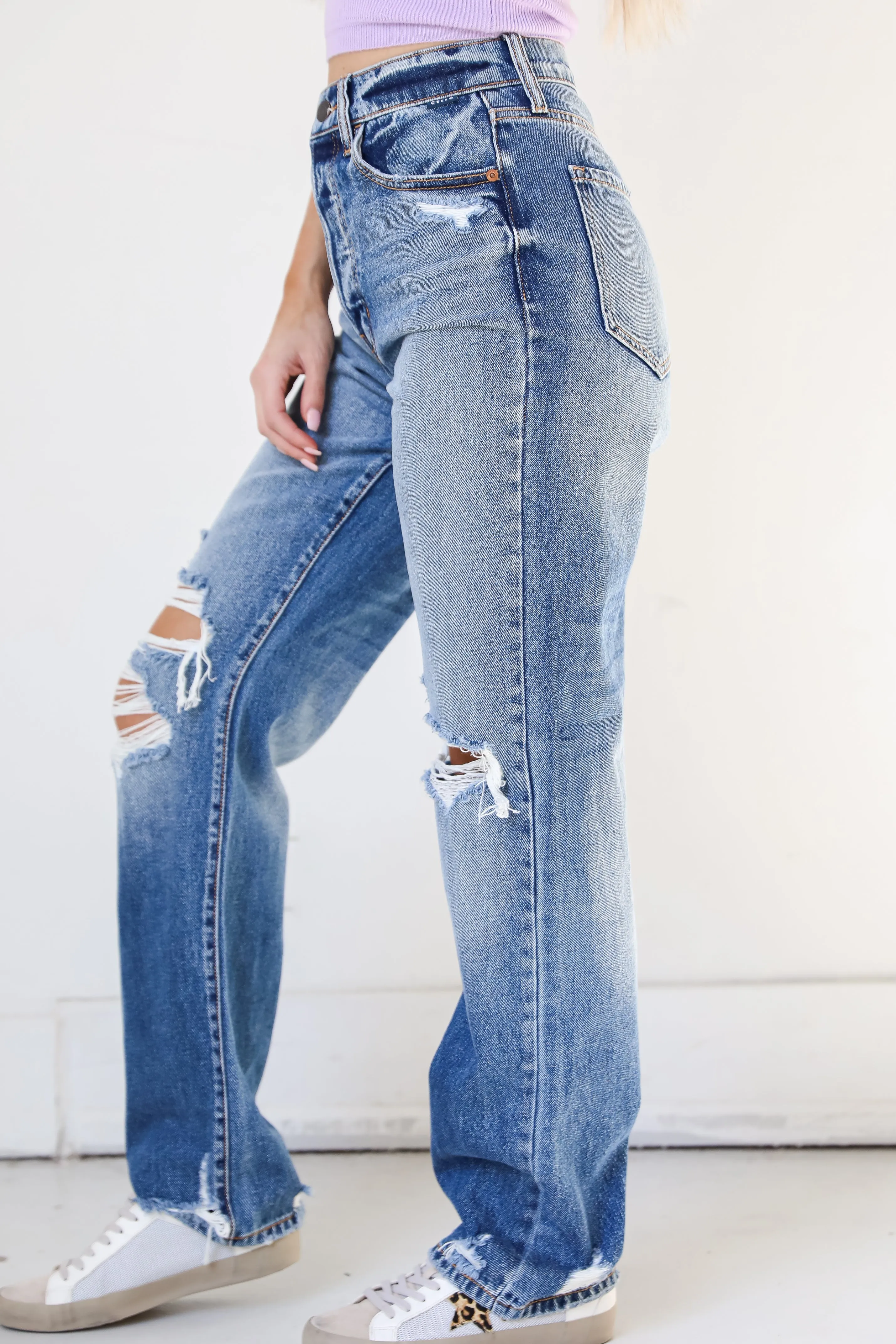 FINAL SALE - Coolest Attitude Distressed Dad Jeans