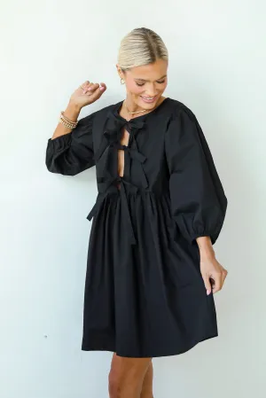 FINAL SALE - Cute Definition Black Bow Babydoll Mini Dress