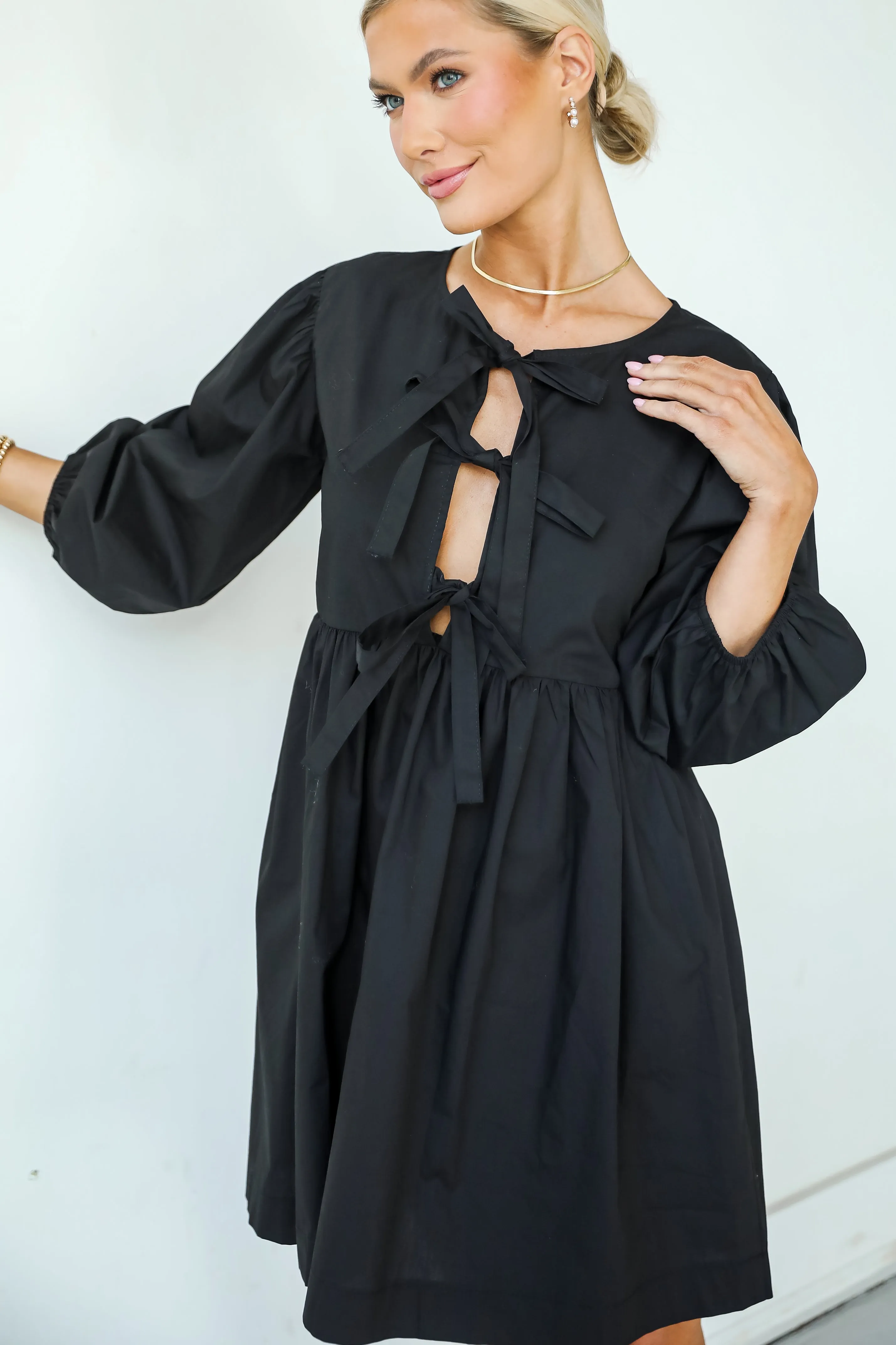 FINAL SALE - Cute Definition Black Bow Babydoll Mini Dress