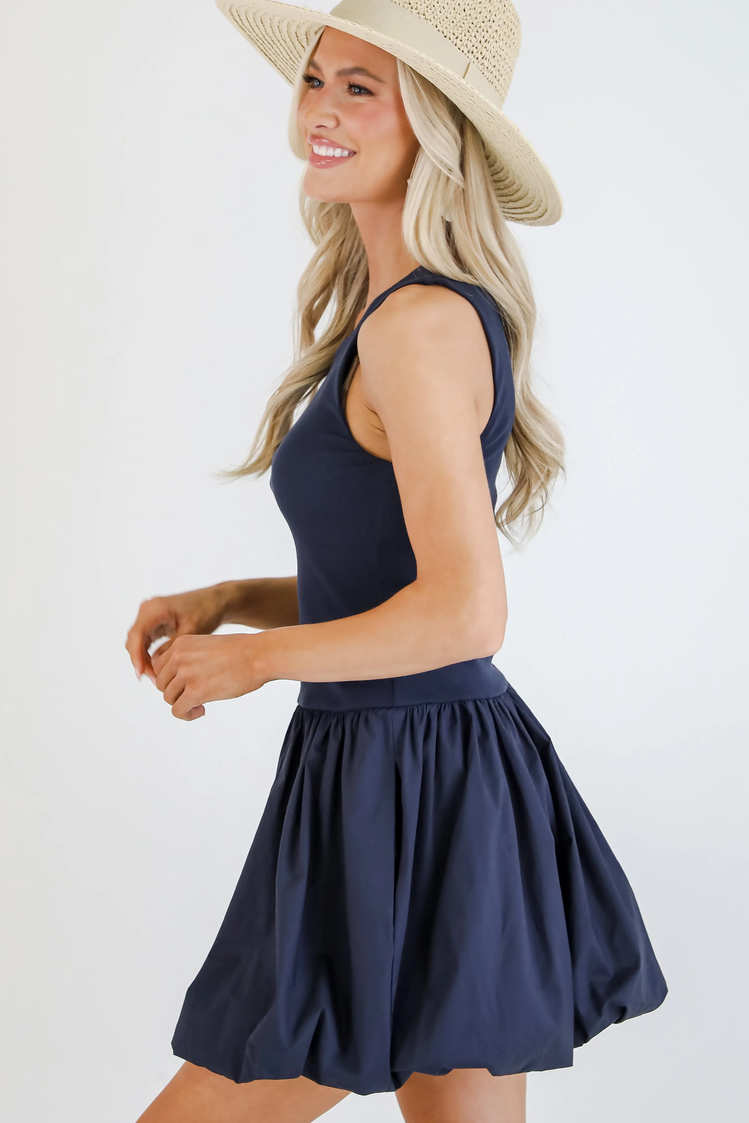 FINAL SALE - Defined Chicness Navy Bubble Hem Mini Dress