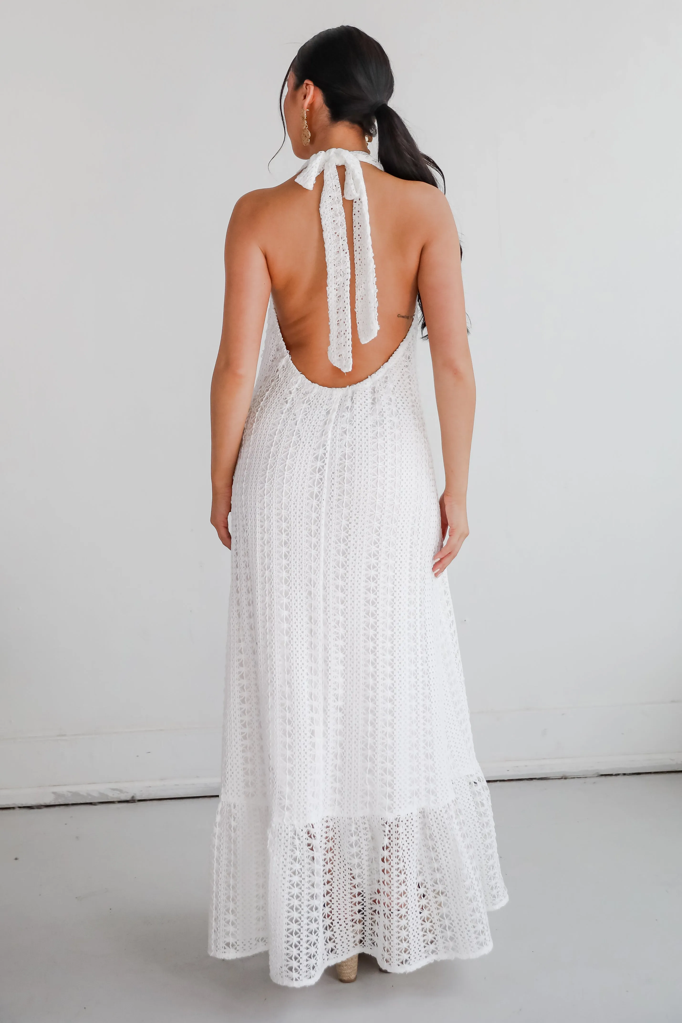 FINAL SALE - Divine Intentions Crochet Knit Halter Maxi Dress