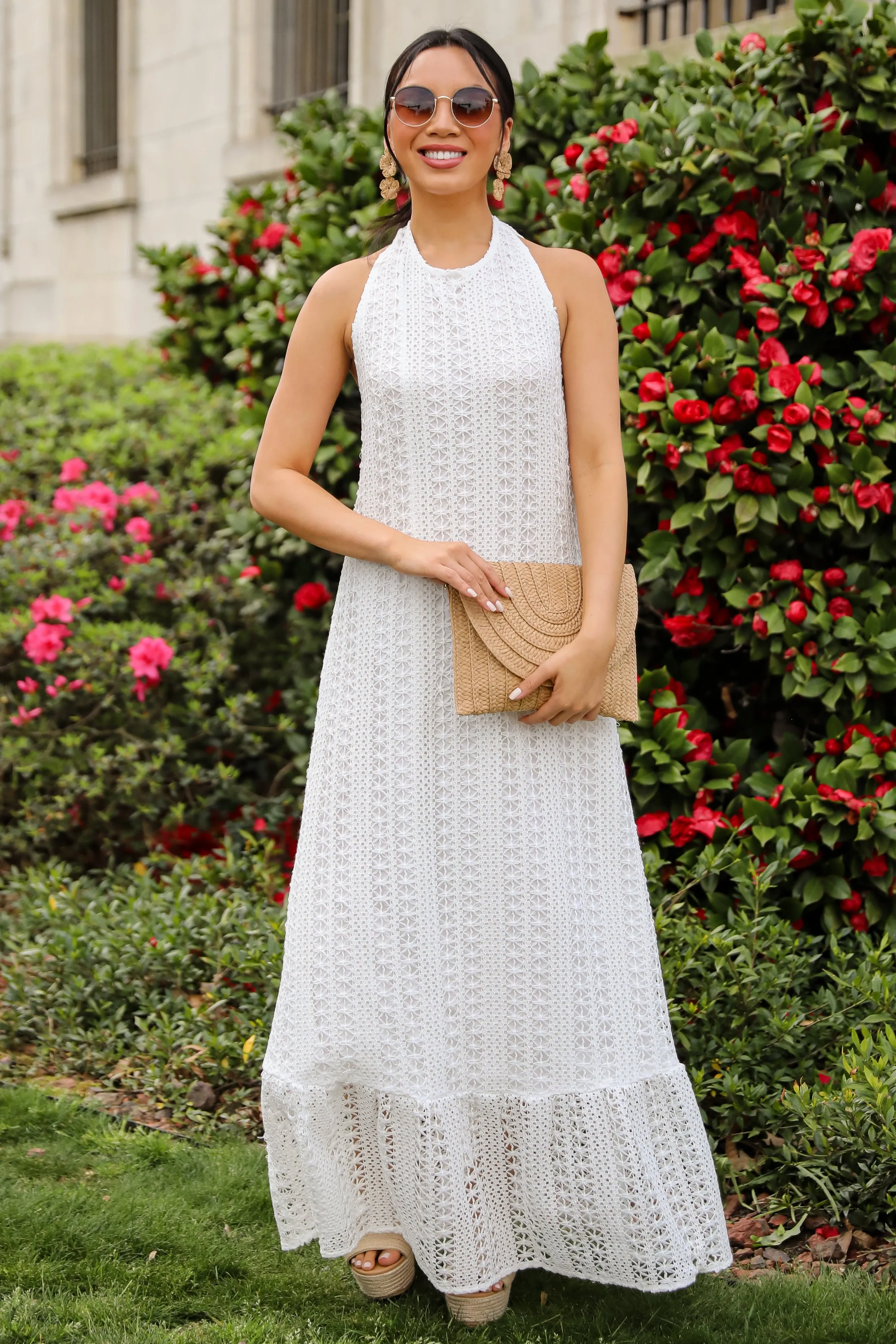 FINAL SALE - Divine Intentions Crochet Knit Halter Maxi Dress