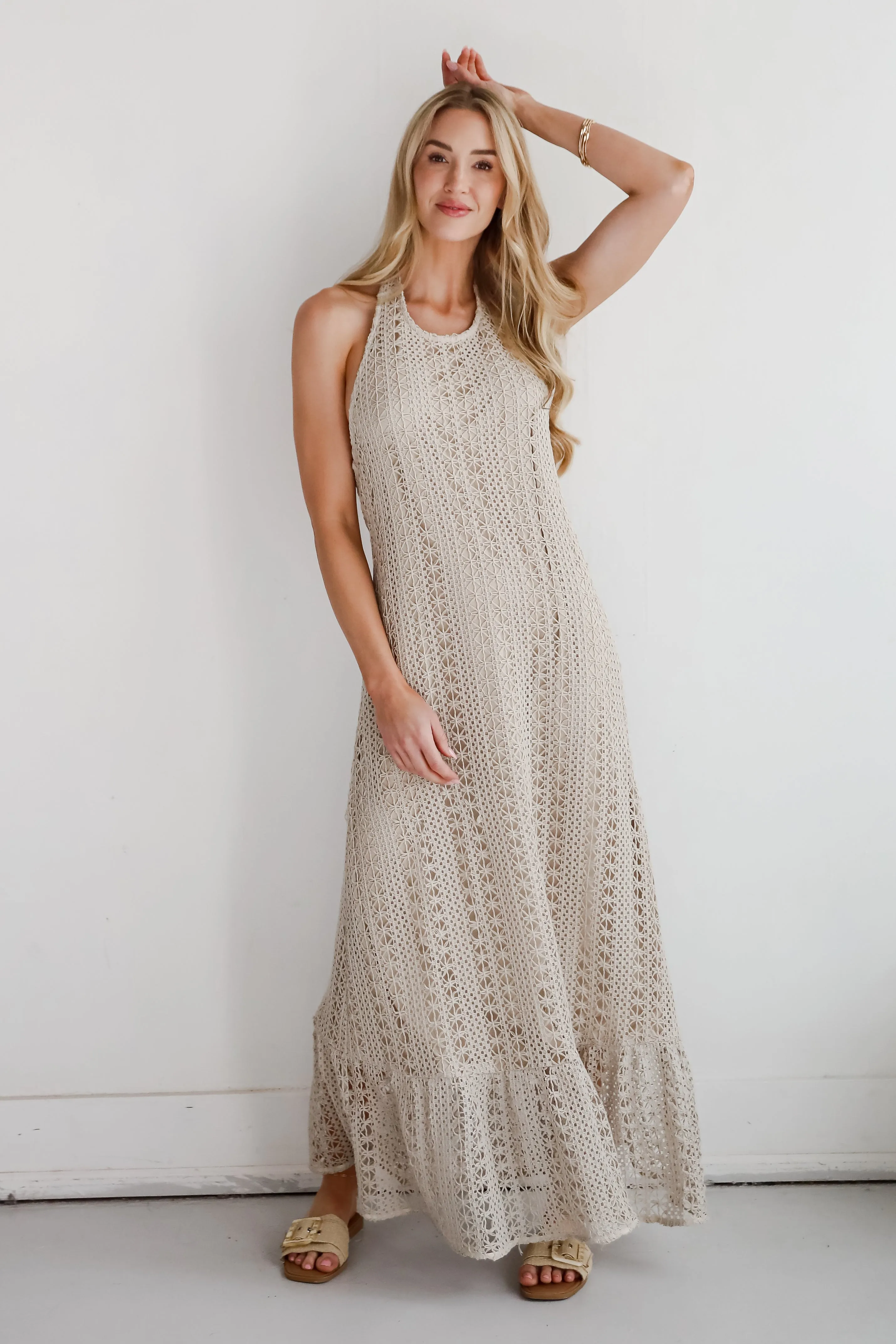 FINAL SALE - Divine Intentions Crochet Knit Halter Maxi Dress