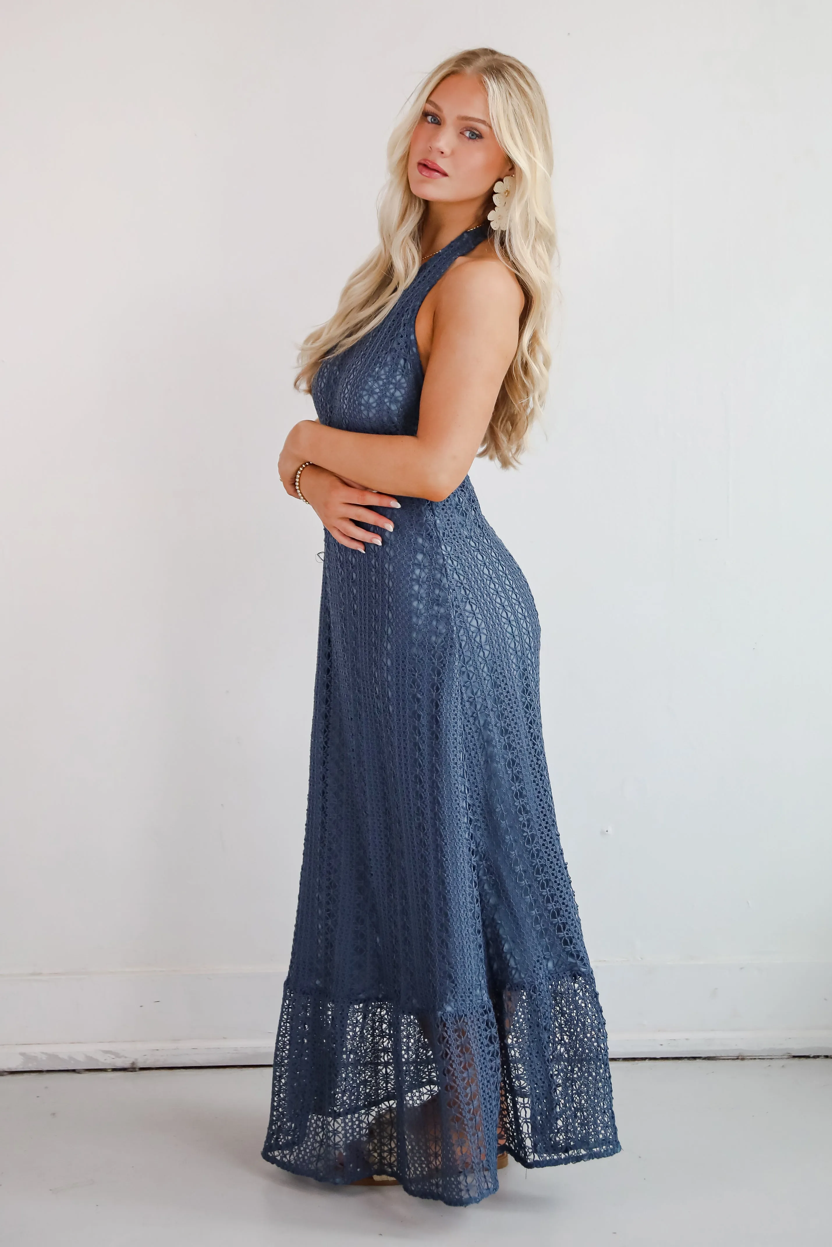 FINAL SALE - Divine Intentions Crochet Knit Halter Maxi Dress