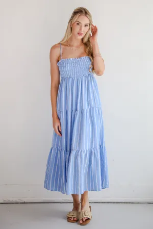FINAL SALE - Dreamy Getaway Blue Striped Tiered Maxi Dress