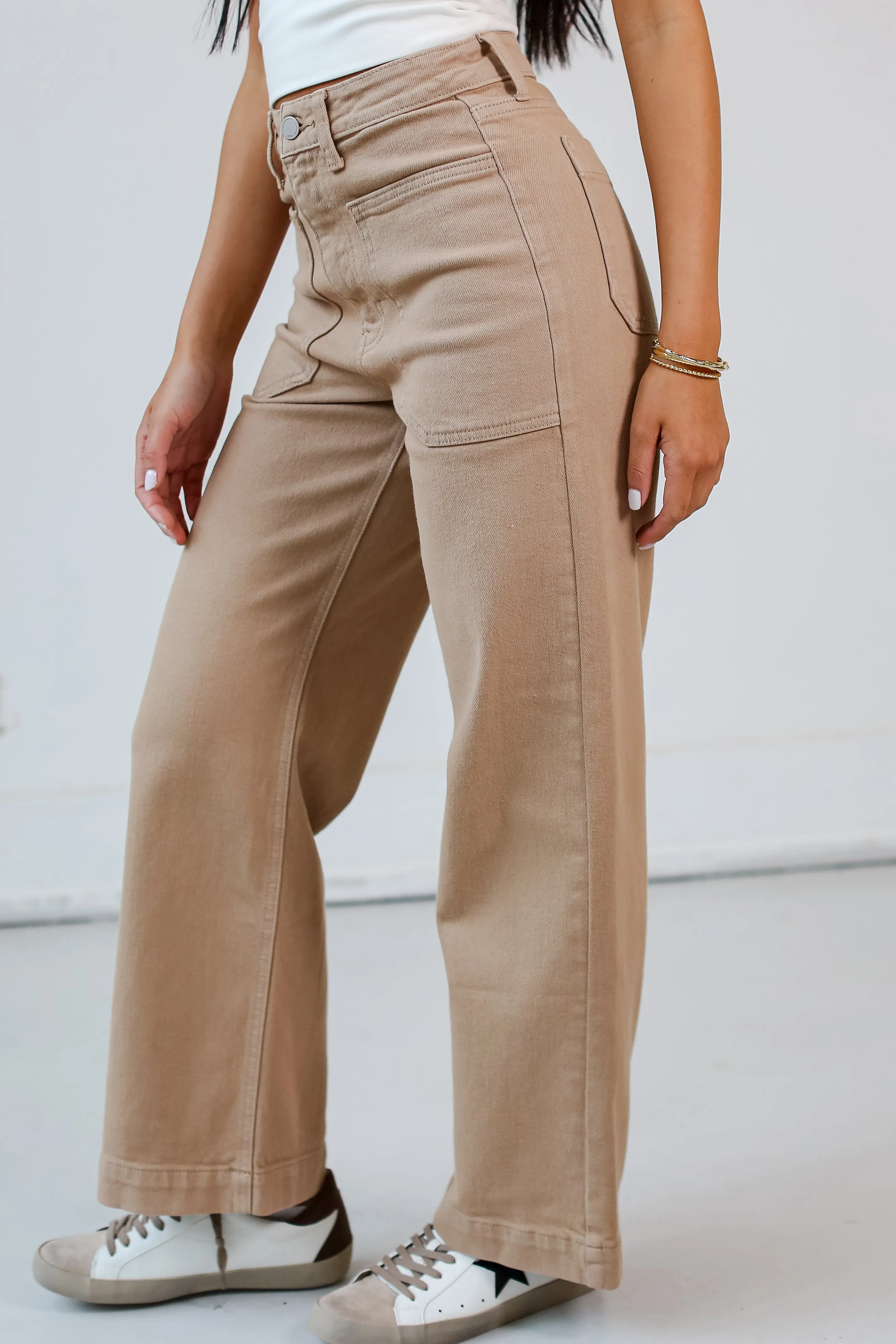FINAL SALE - Elevated Confidence Taupe Wide Leg Jeans