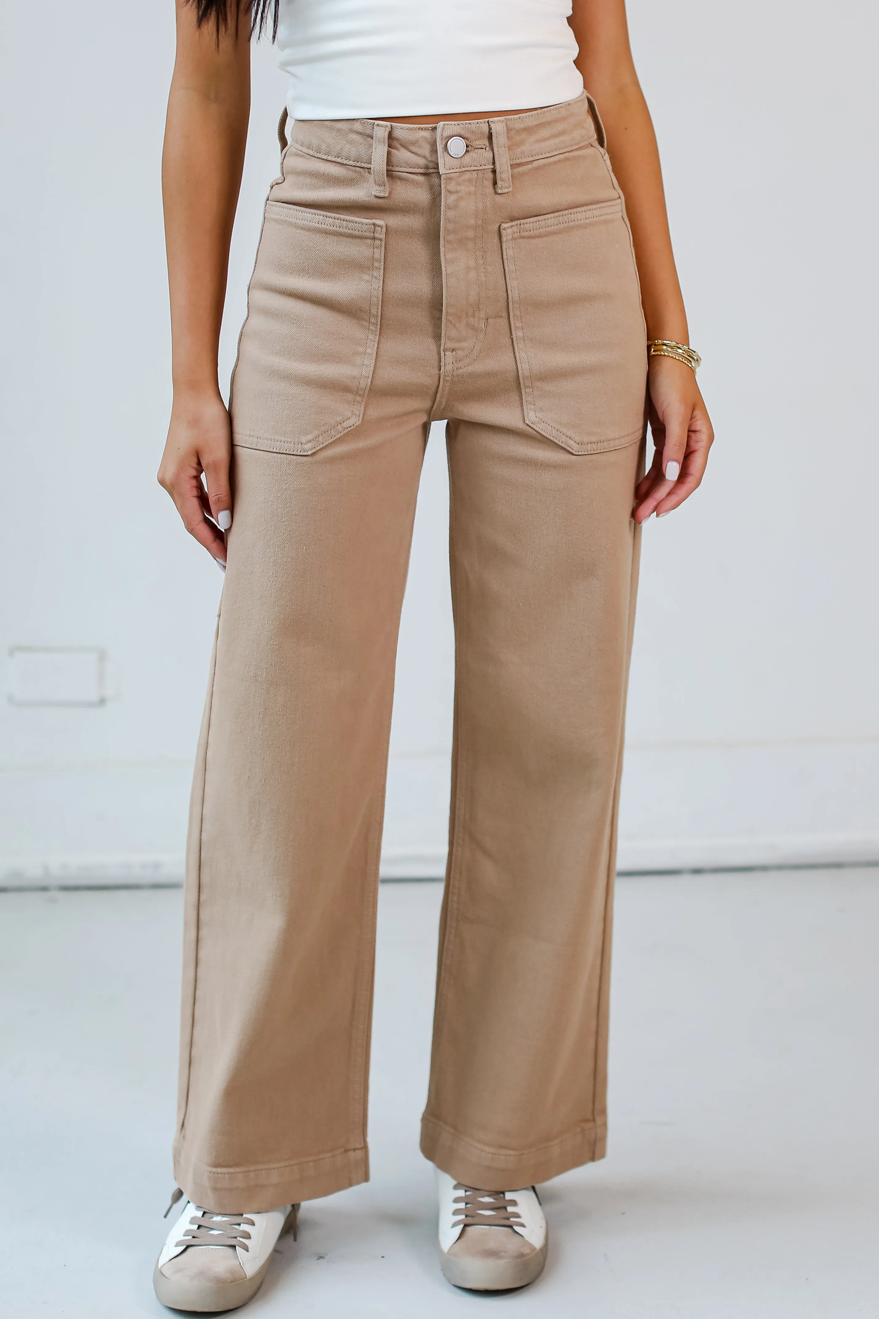 FINAL SALE - Elevated Confidence Taupe Wide Leg Jeans
