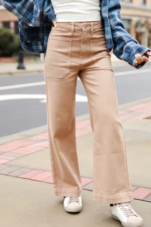 FINAL SALE - Elevated Confidence Taupe Wide Leg Jeans