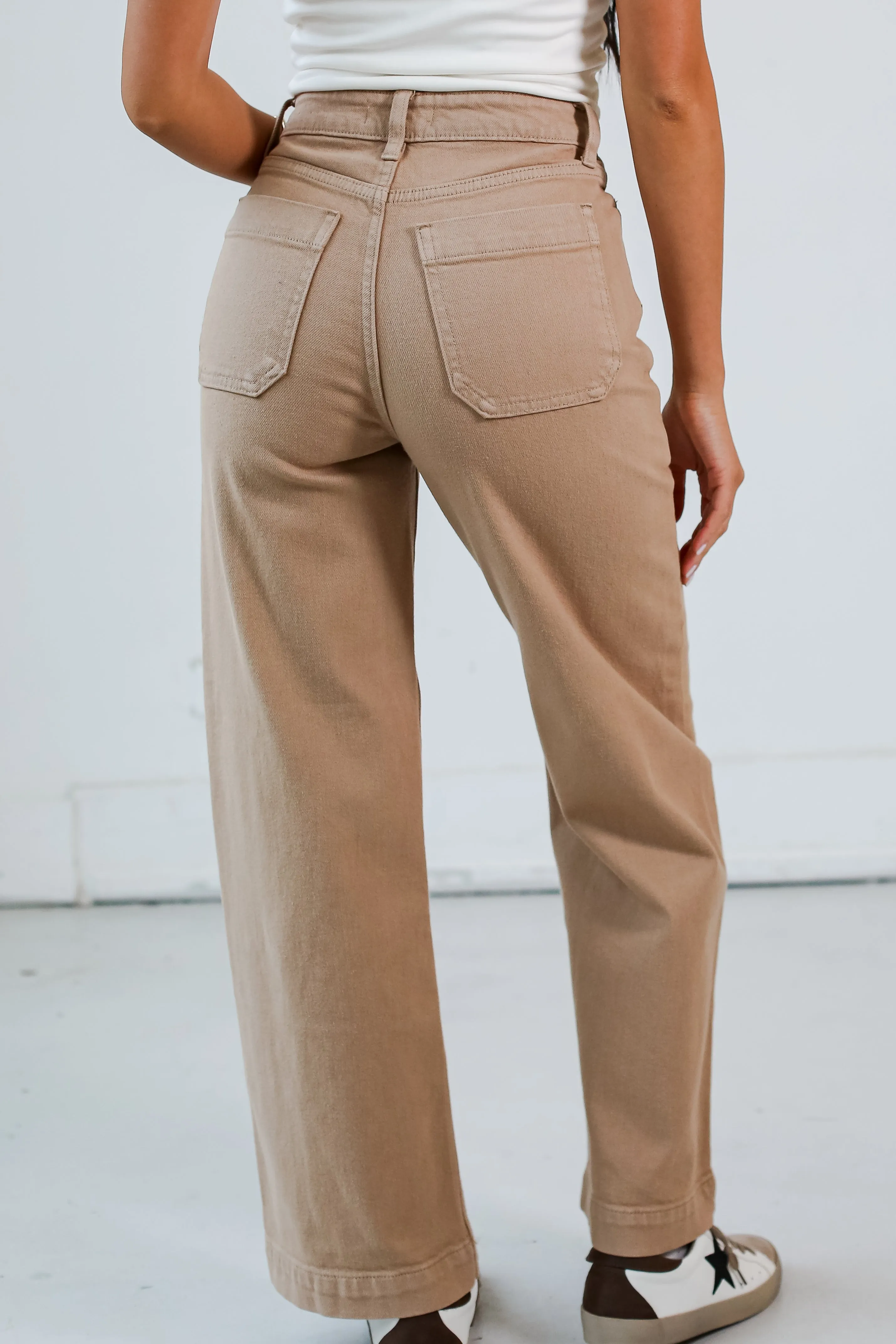 FINAL SALE - Elevated Confidence Taupe Wide Leg Jeans