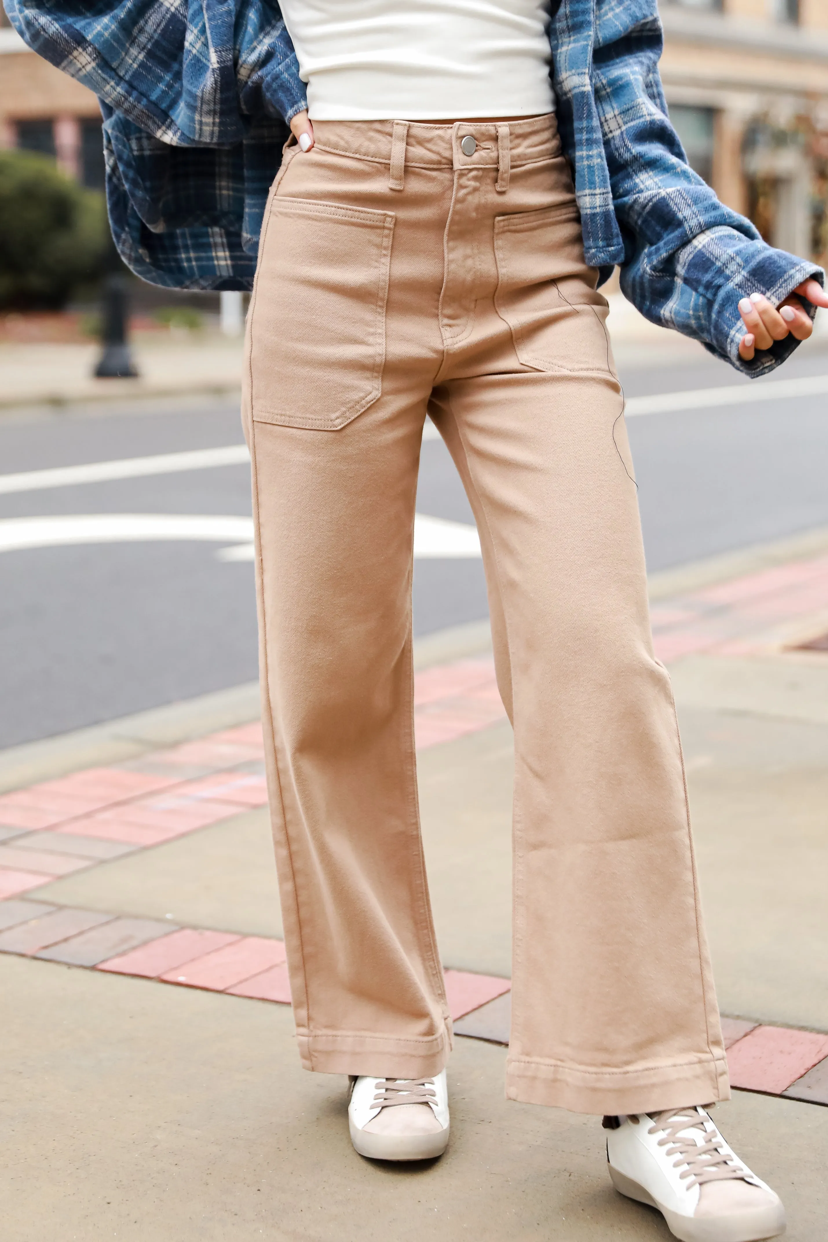FINAL SALE - Elevated Confidence Taupe Wide Leg Jeans